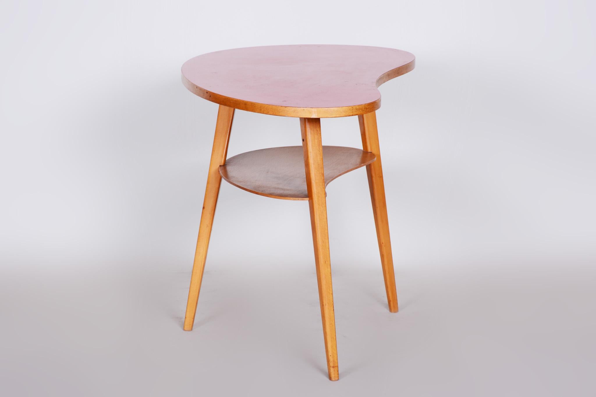 Mid-Century Modern Small Beech Table, Czech Midcentury, Preserved in Original Condition, 1950s For Sale