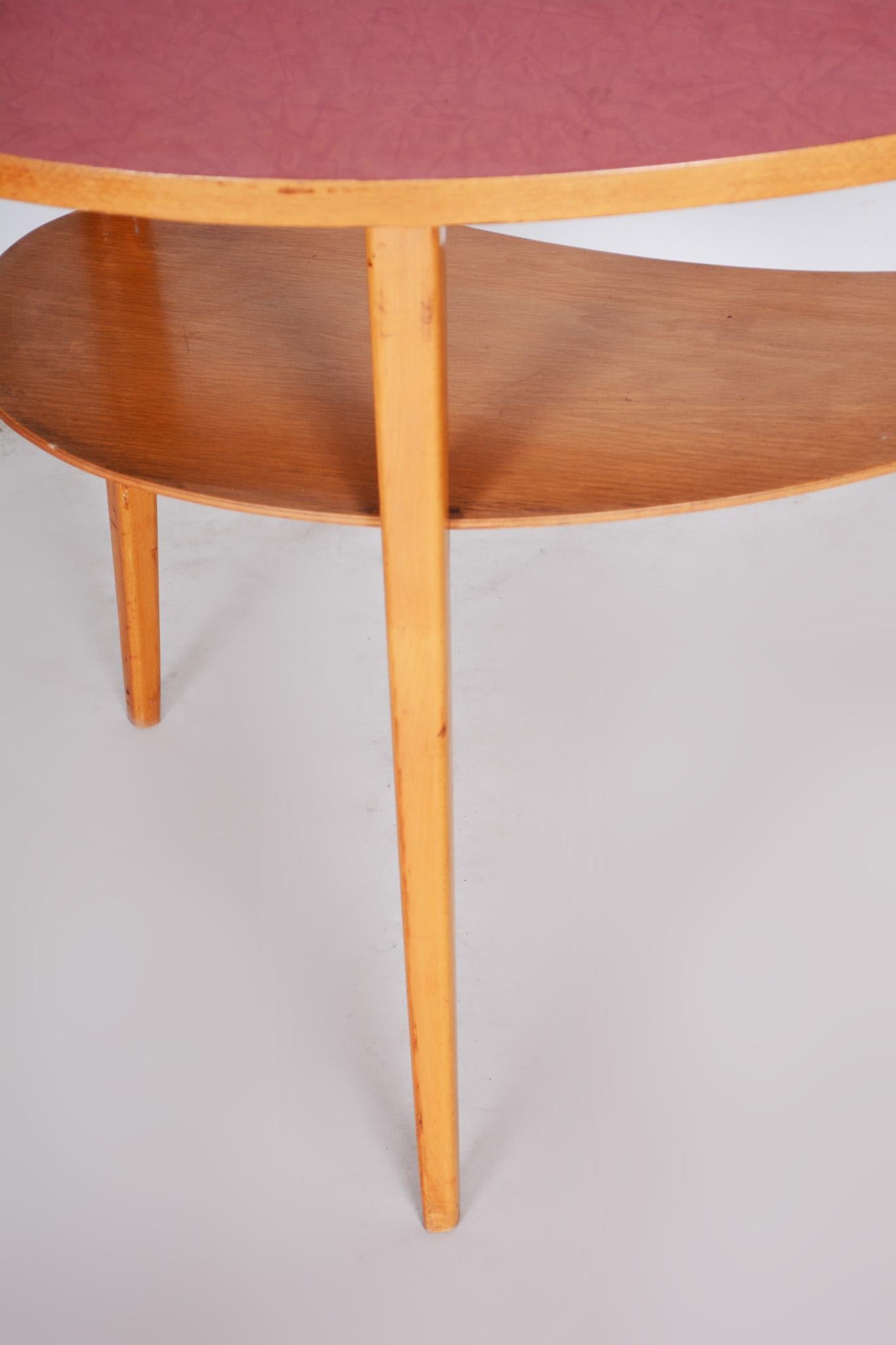 Formica Small Beech Table, Czech Midcentury, Preserved in Original Condition, 1950s For Sale