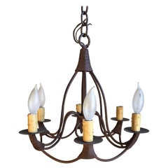 Small Bell-Form Iron Chandelier, 6 Candle