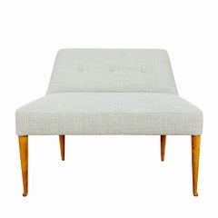 Small MId-Century Modern Bench in Greige Chenille Fabric - Italy, Early 1950s
