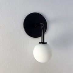 Small Bent Arm Sconce B by Research.Lighting, Black, 3in Glass, Factory 2nd