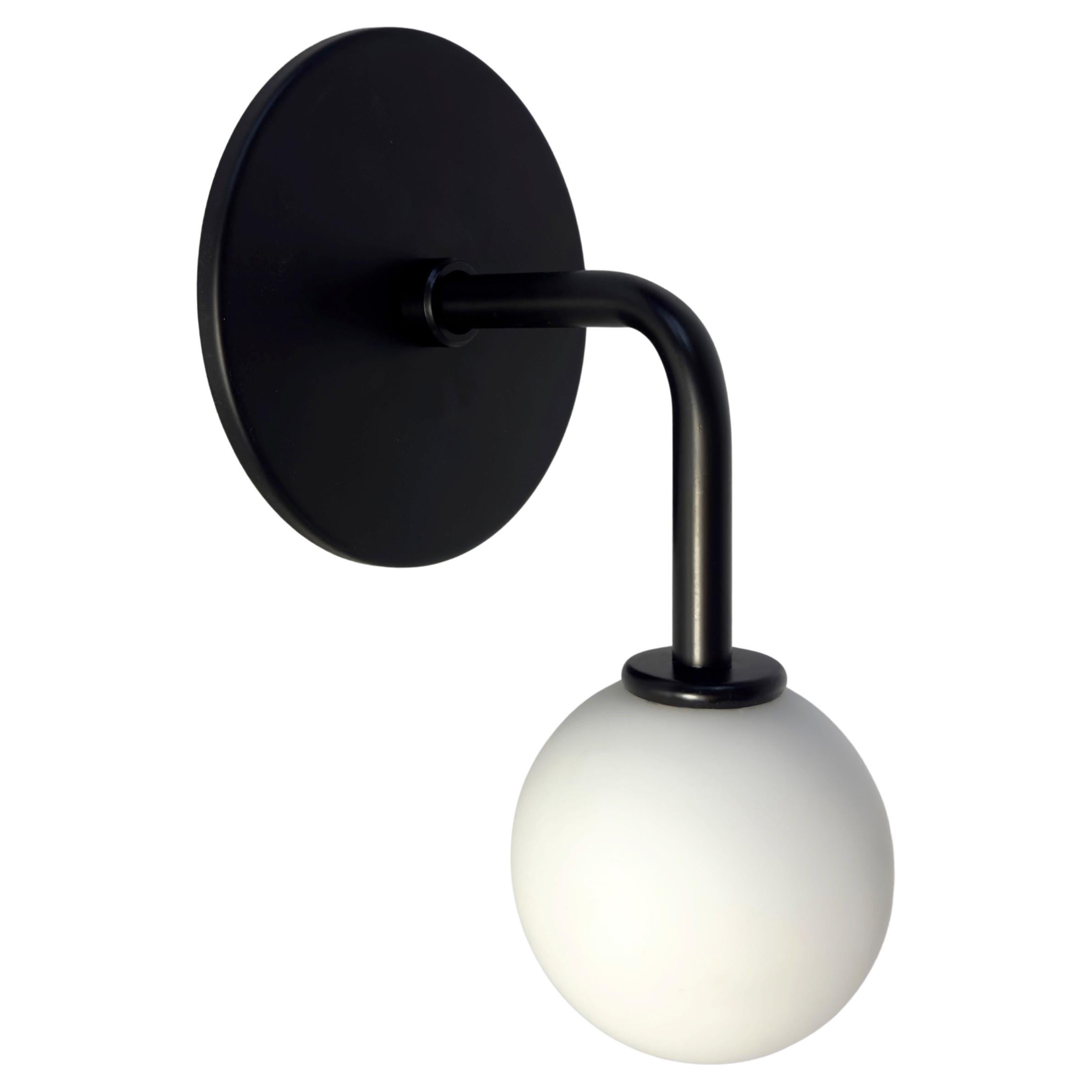 Small Bent Arm Sconce B by Research.Lighting, Black, 3in Glass, Factory 2nd