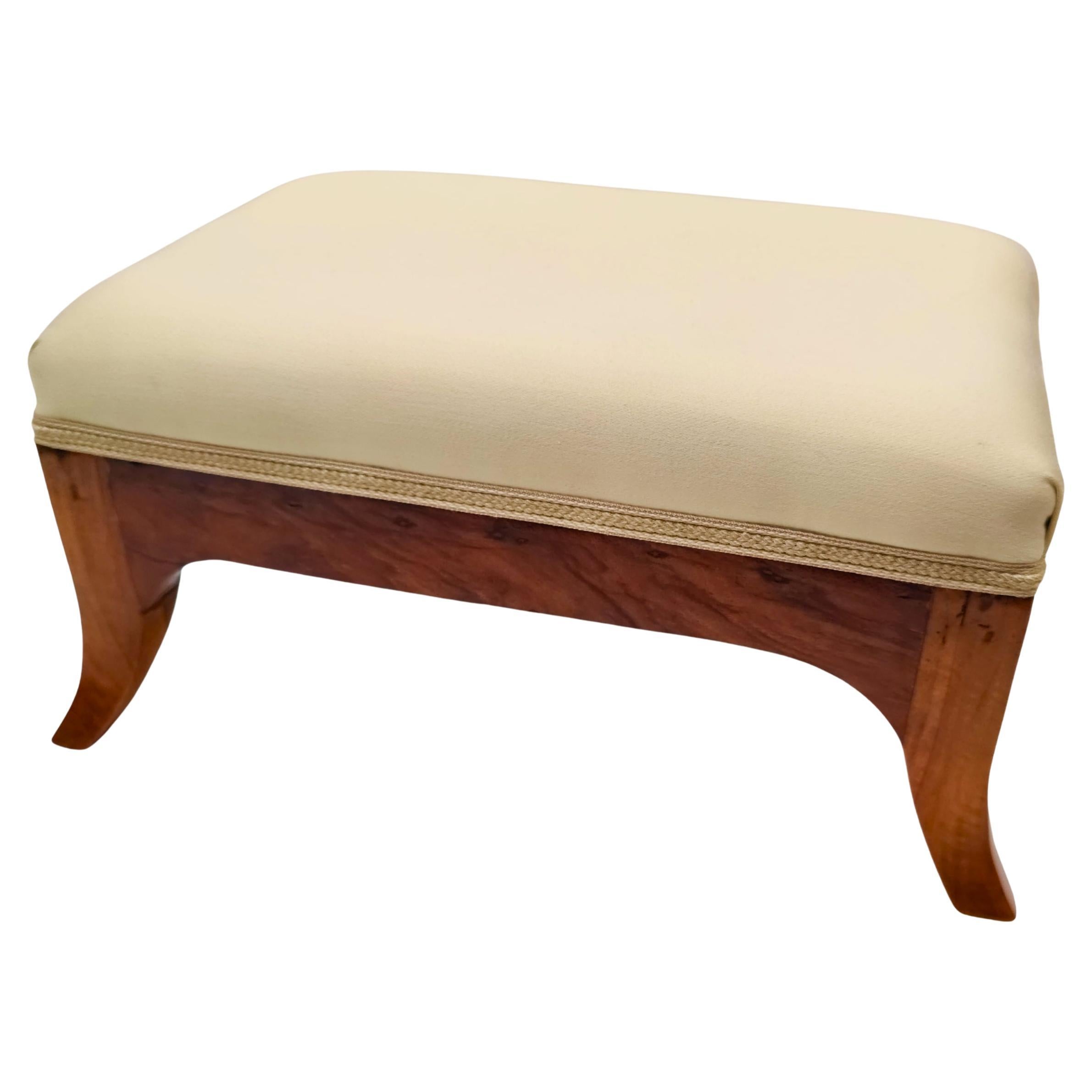 Small Biedermeier Walnut Footstool, South Germany circa 1825, Newly Upholstered