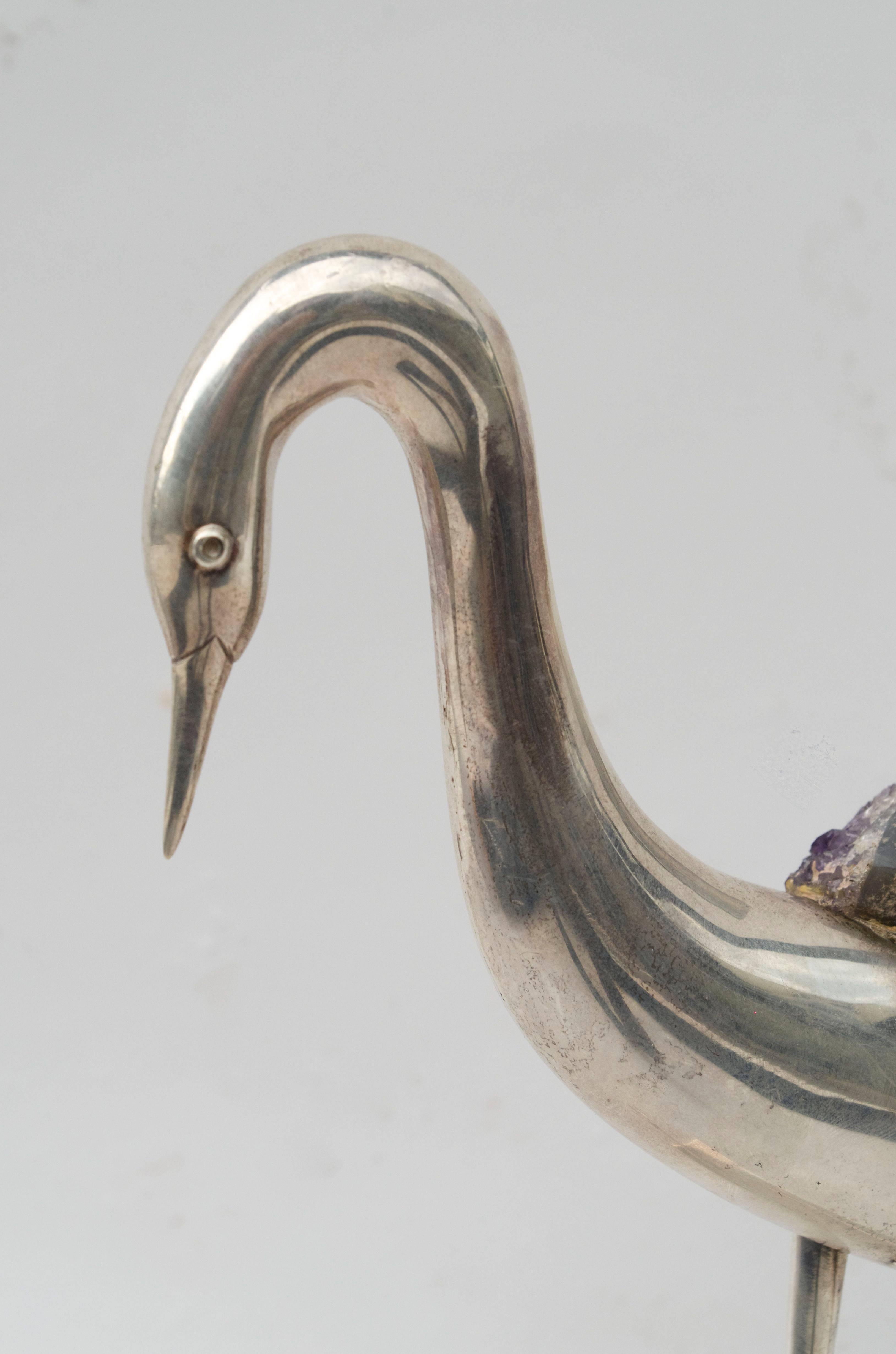 Silver and amethyst small bird sculpture.
Made circa 1970.
 