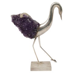 Small Bird Sculpture in Silver and Amethyst, 1970