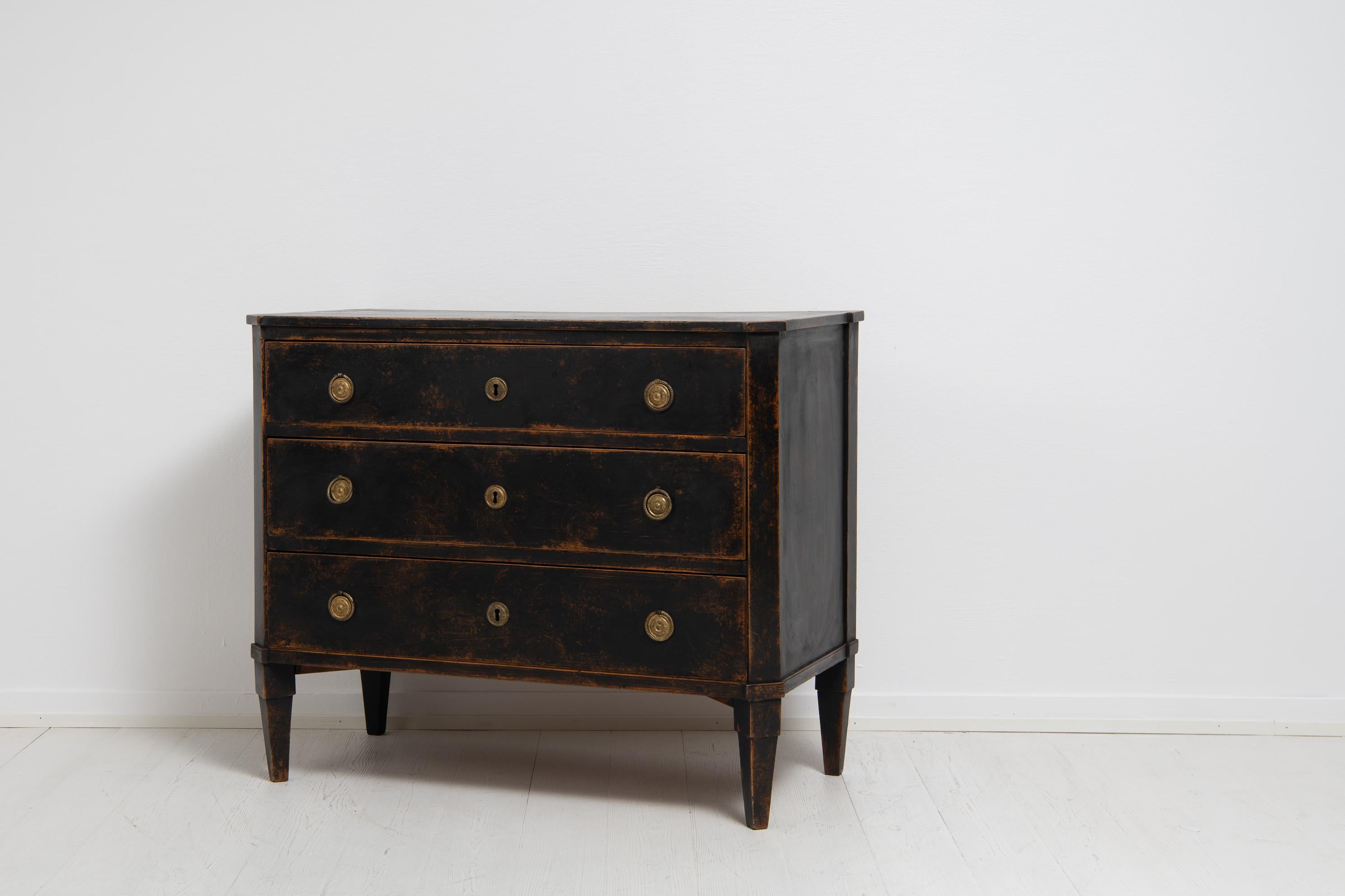 Pine Small Black 18th Century Swedish Gustavian Chest of Drawers