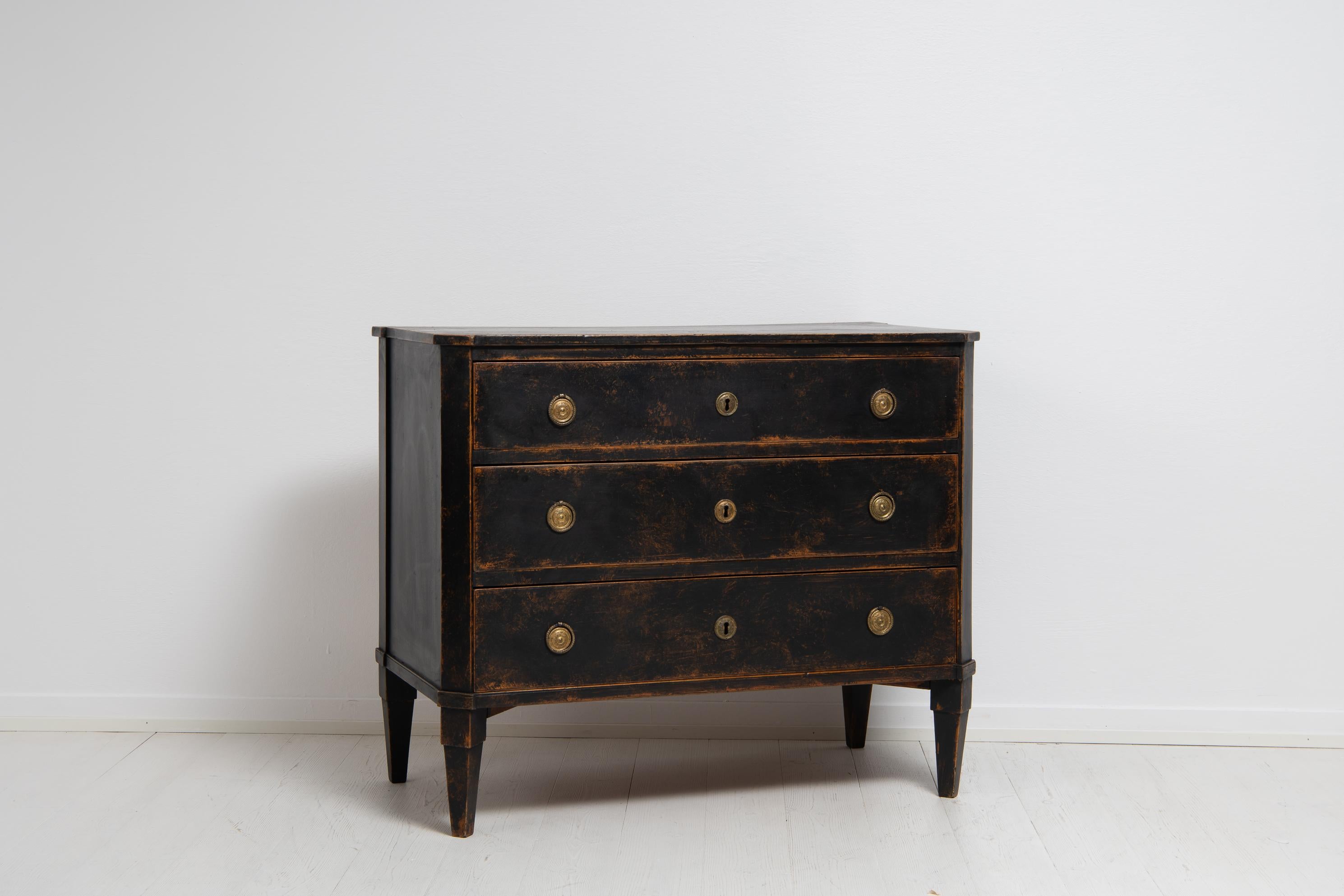 Small Black 18th Century Swedish Gustavian Chest of Drawers 1