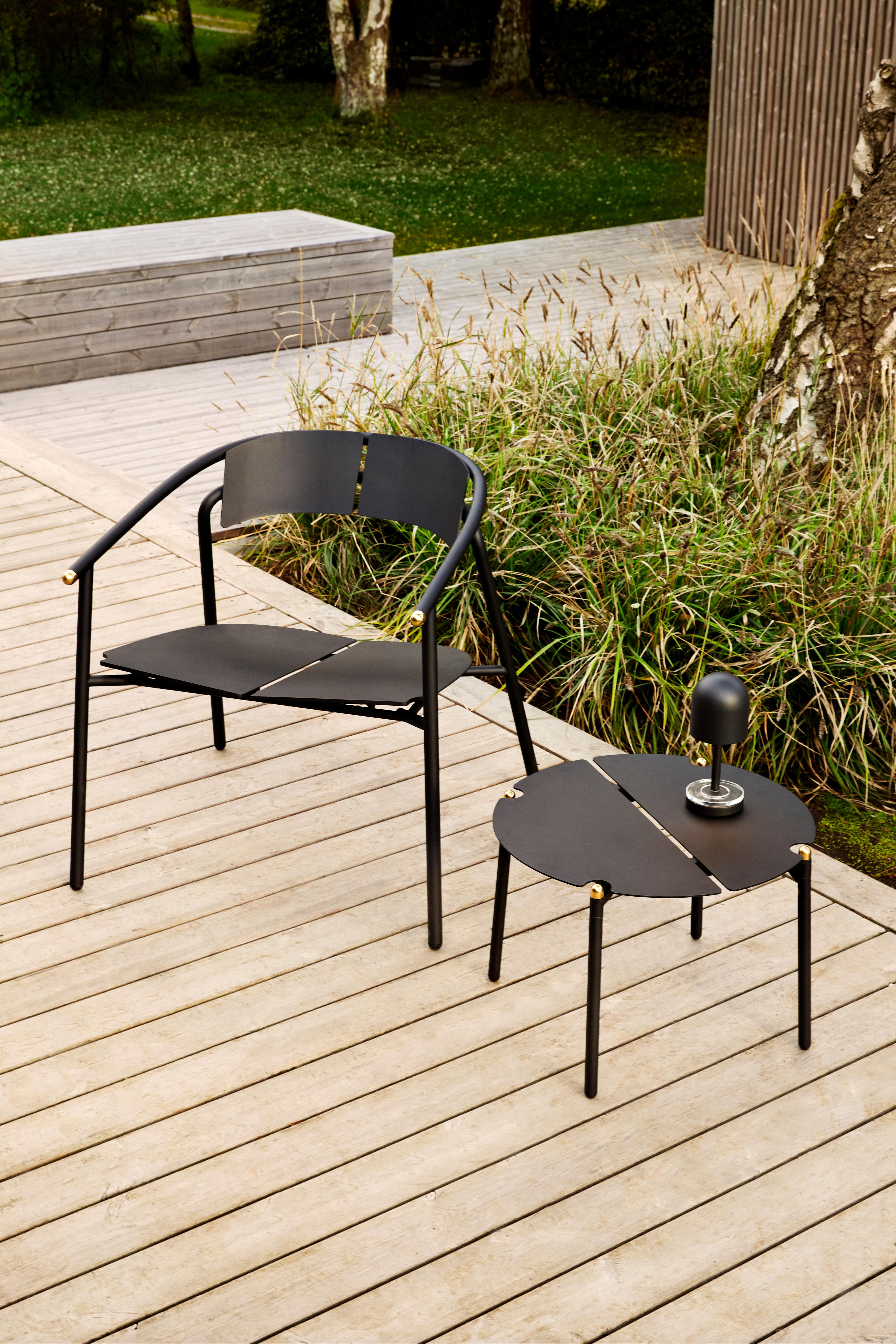 Plated Small Black and Gold Minimalist Lounge Table For Sale