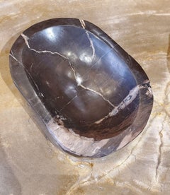 Small Black and White Polished Petrified Wood Dish