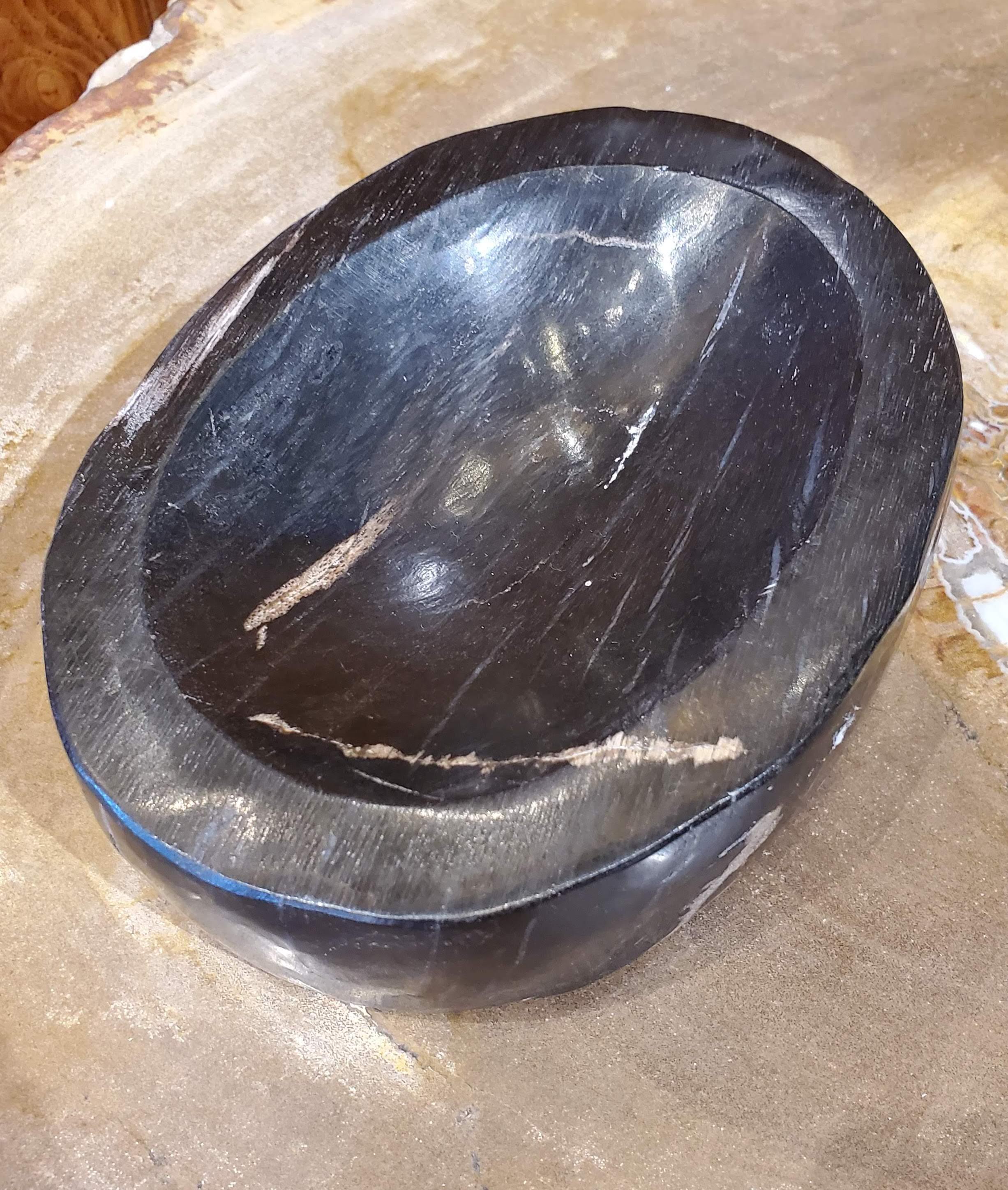 Indonesian Small Black and White Petrified Wood Dish