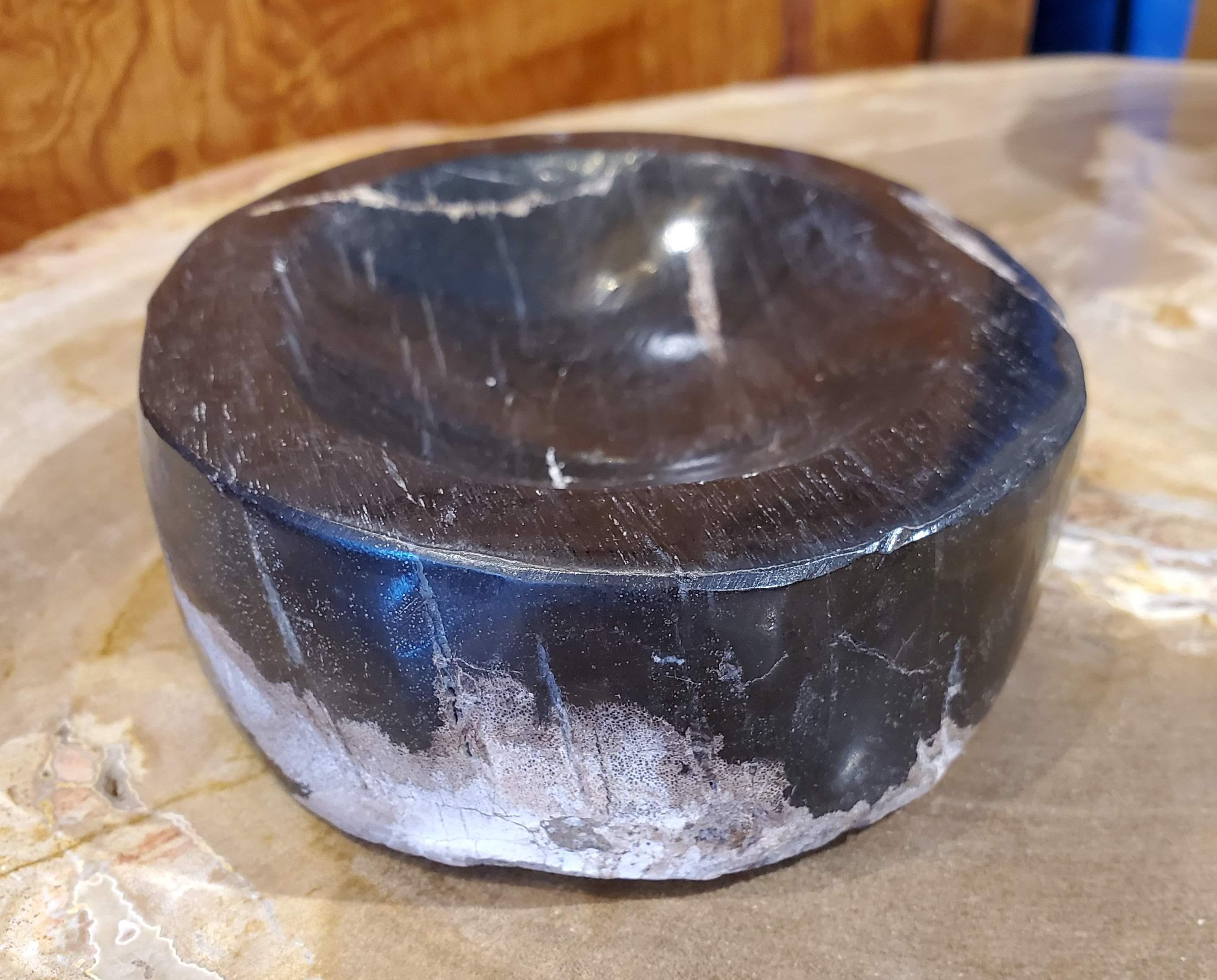 Small Black and White Petrified Wood Dish In Excellent Condition In Middleburg, VA