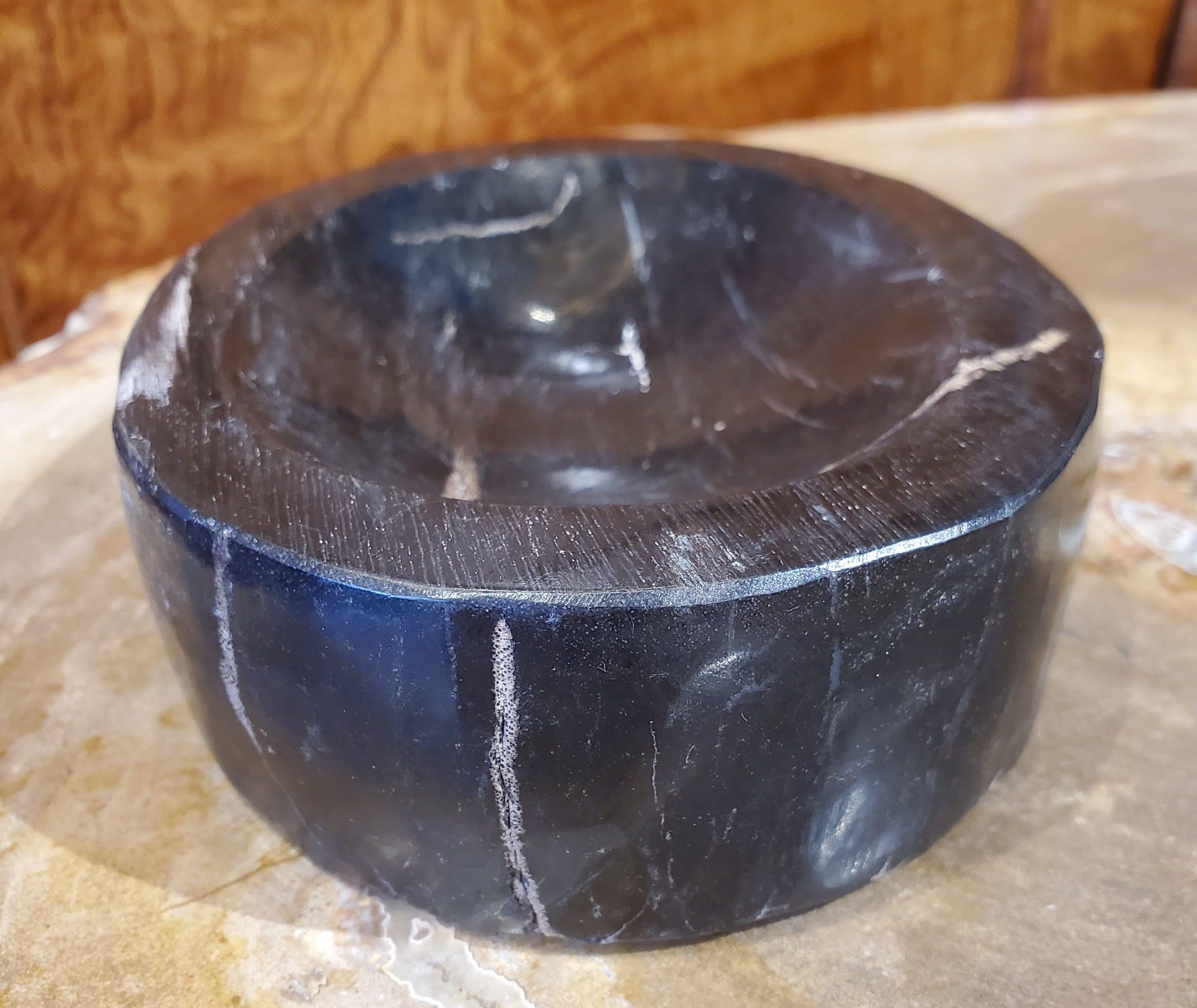 Contemporary Small Black and White Petrified Wood Dish