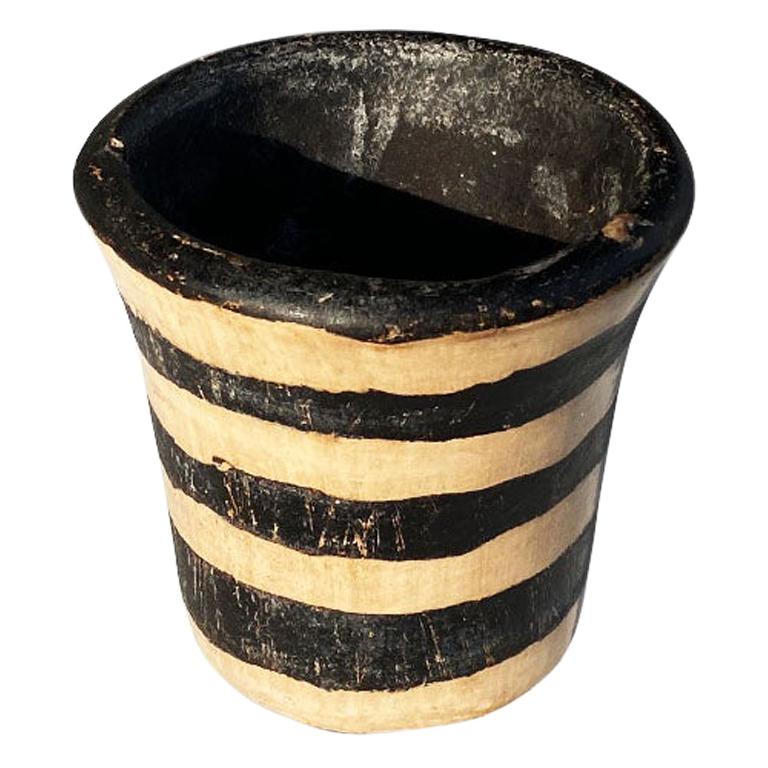 Small Black and White Stripe Candle Holder or Planter