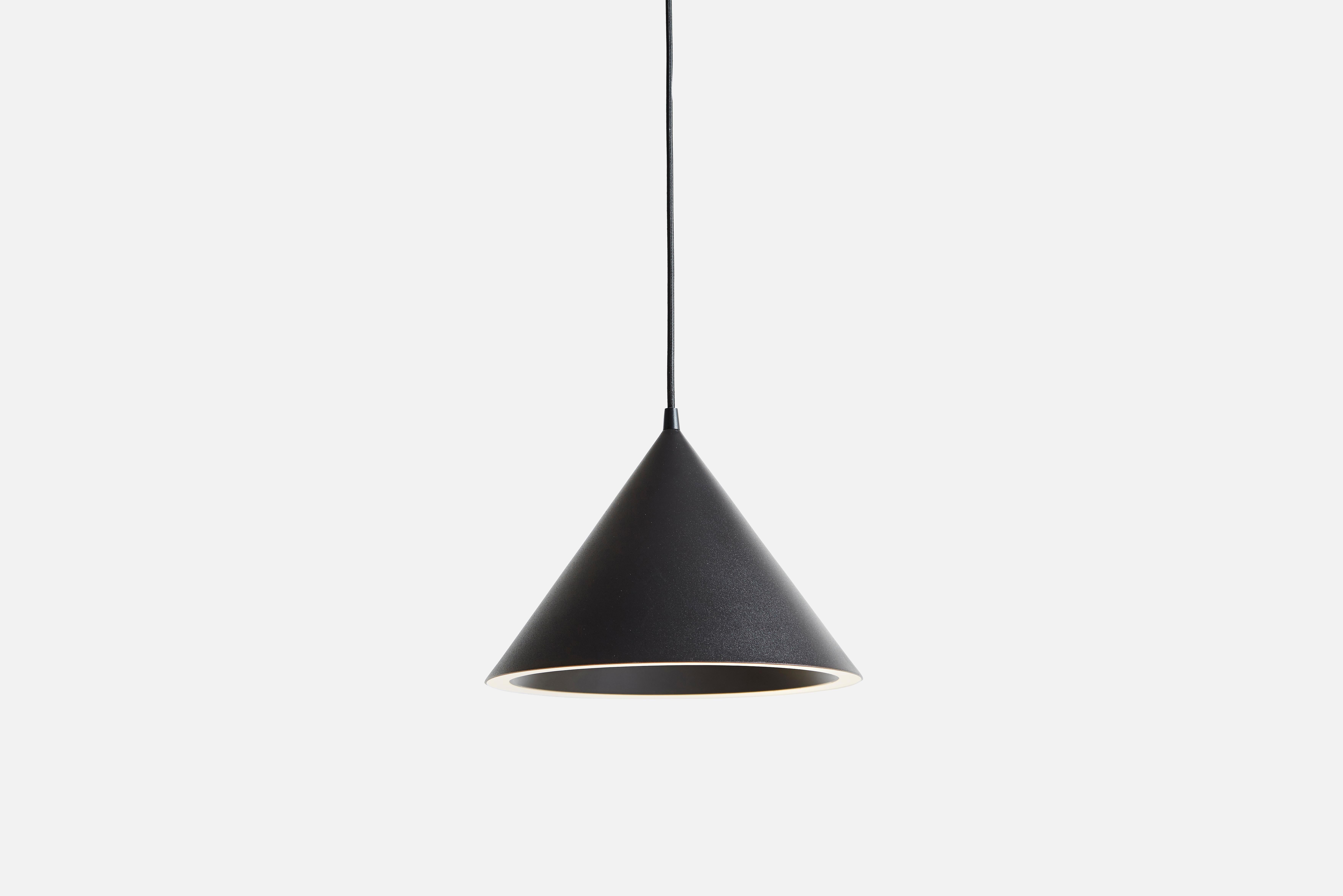 Small black Annular pendant lamp by MSDS Studio
Materials: Aluminum.
Dimensions: D 32 x H 23.8 cm
Available in white, nude, mint, black.
Available in 2 sizes: D32, D46.8 cm.

MSDS STUDIO is a successful Canadian design studio that works in