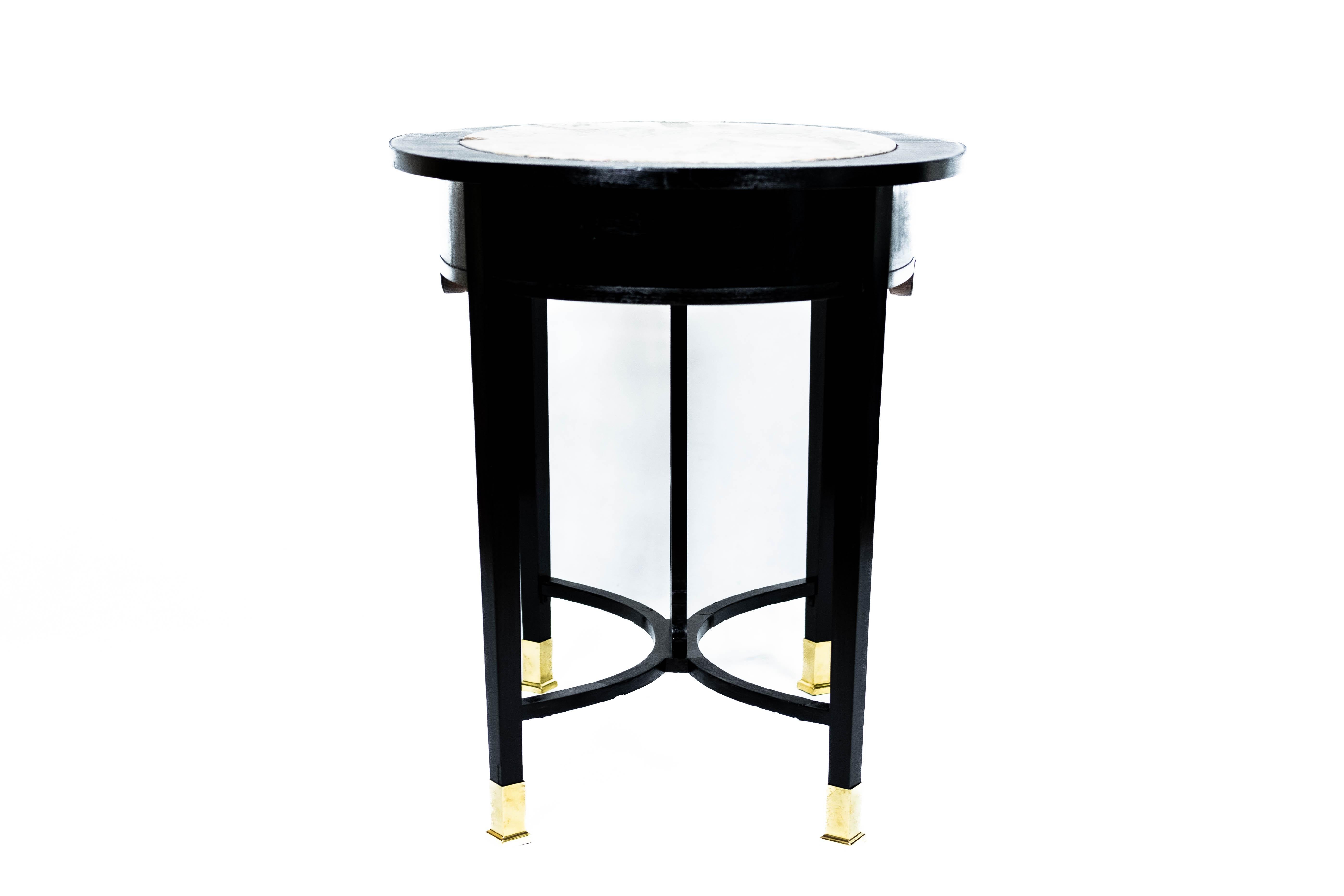 Small black Art Nouveau Table with Marble-Plate and Brass-Fittings (circa 1910) For Sale 5