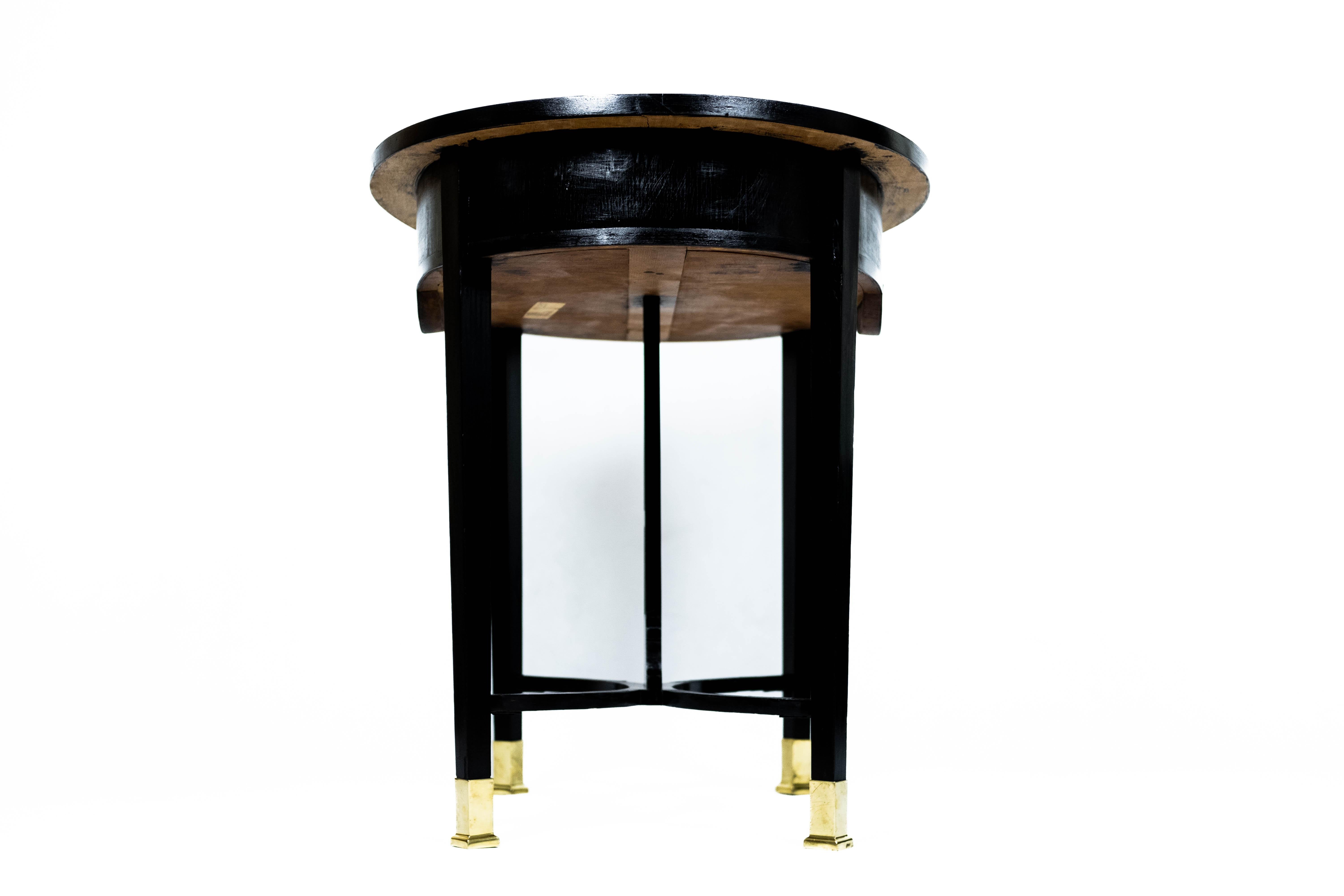 Small black Art Nouveau Table with Marble-Plate and Brass-Fittings (circa 1910) For Sale 7