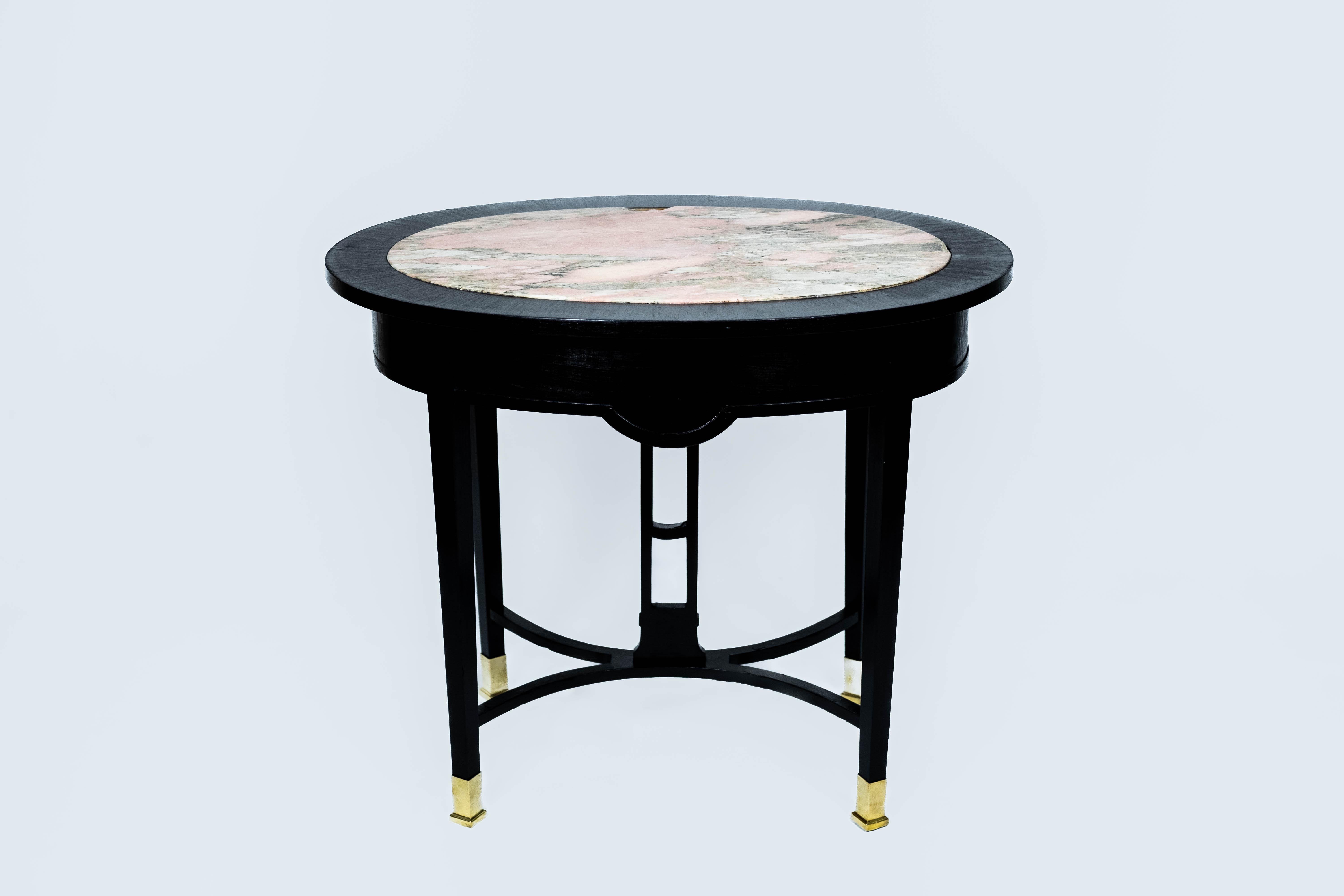 Austrian Small black Art Nouveau Table with Marble-Plate and Brass-Fittings (circa 1910) For Sale