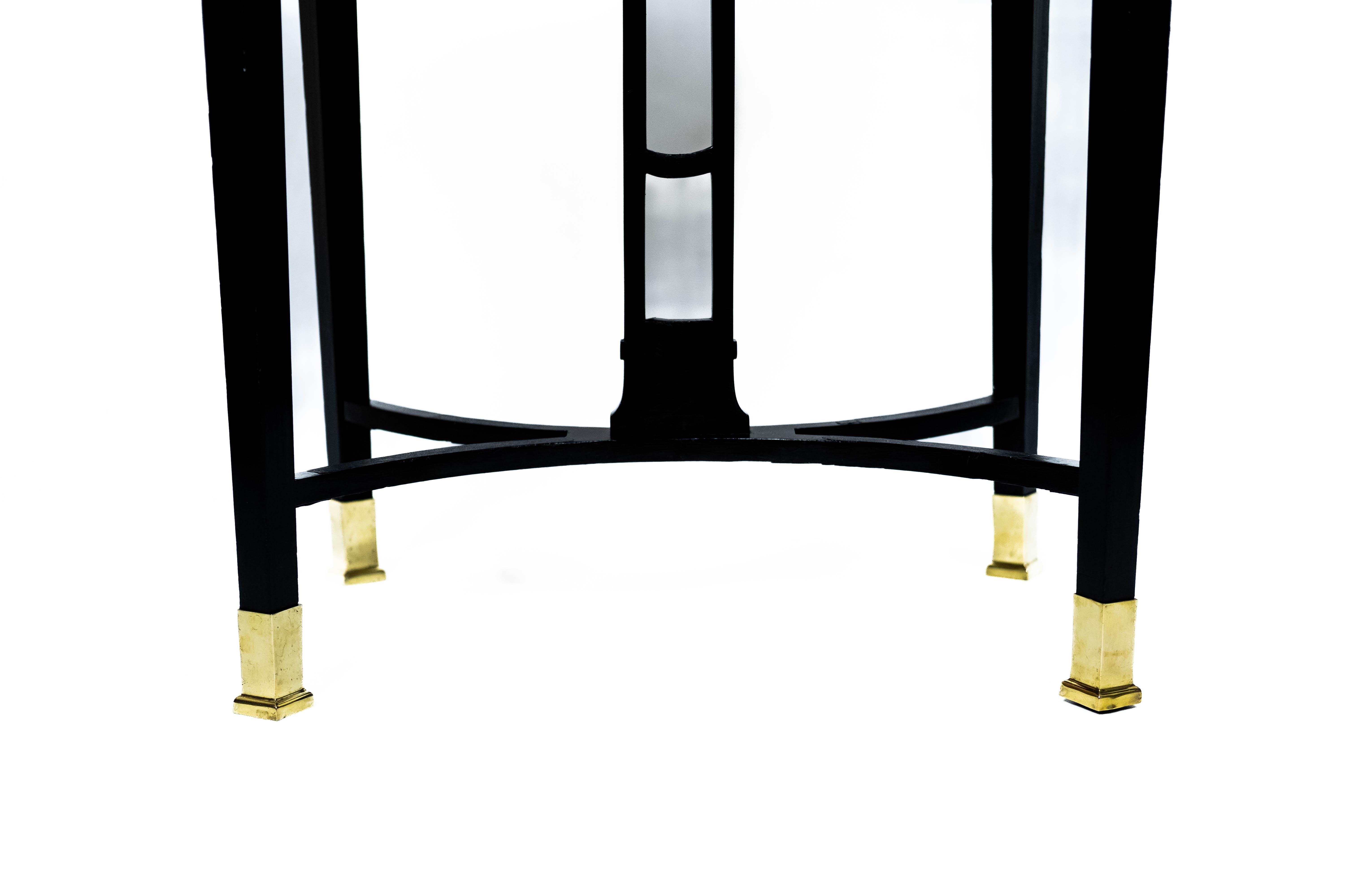 Small black Art Nouveau Table with Marble-Plate and Brass-Fittings (circa 1910) In Fair Condition For Sale In Wien, AT