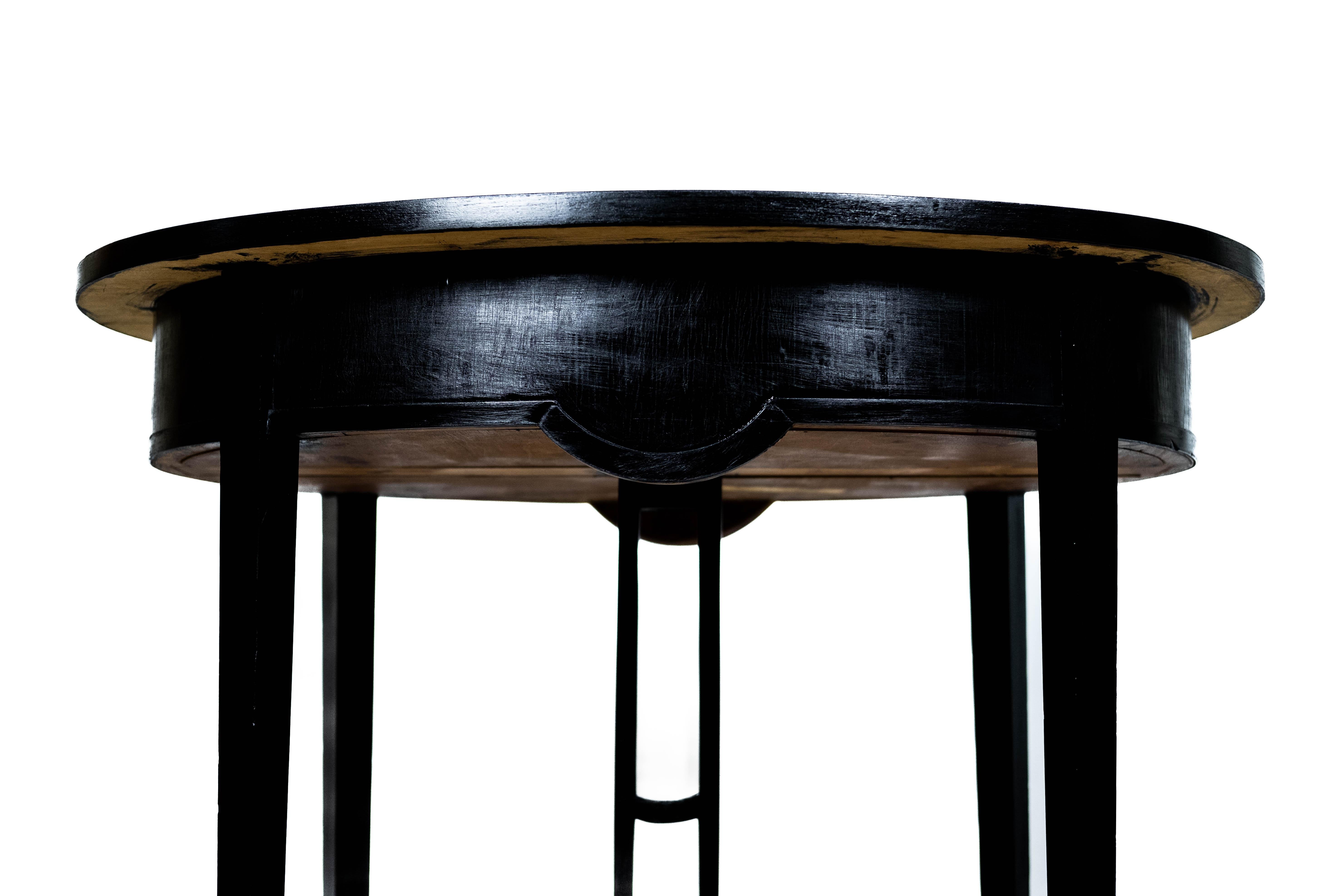 Early 20th Century Small black Art Nouveau Table with Marble-Plate and Brass-Fittings (circa 1910) For Sale