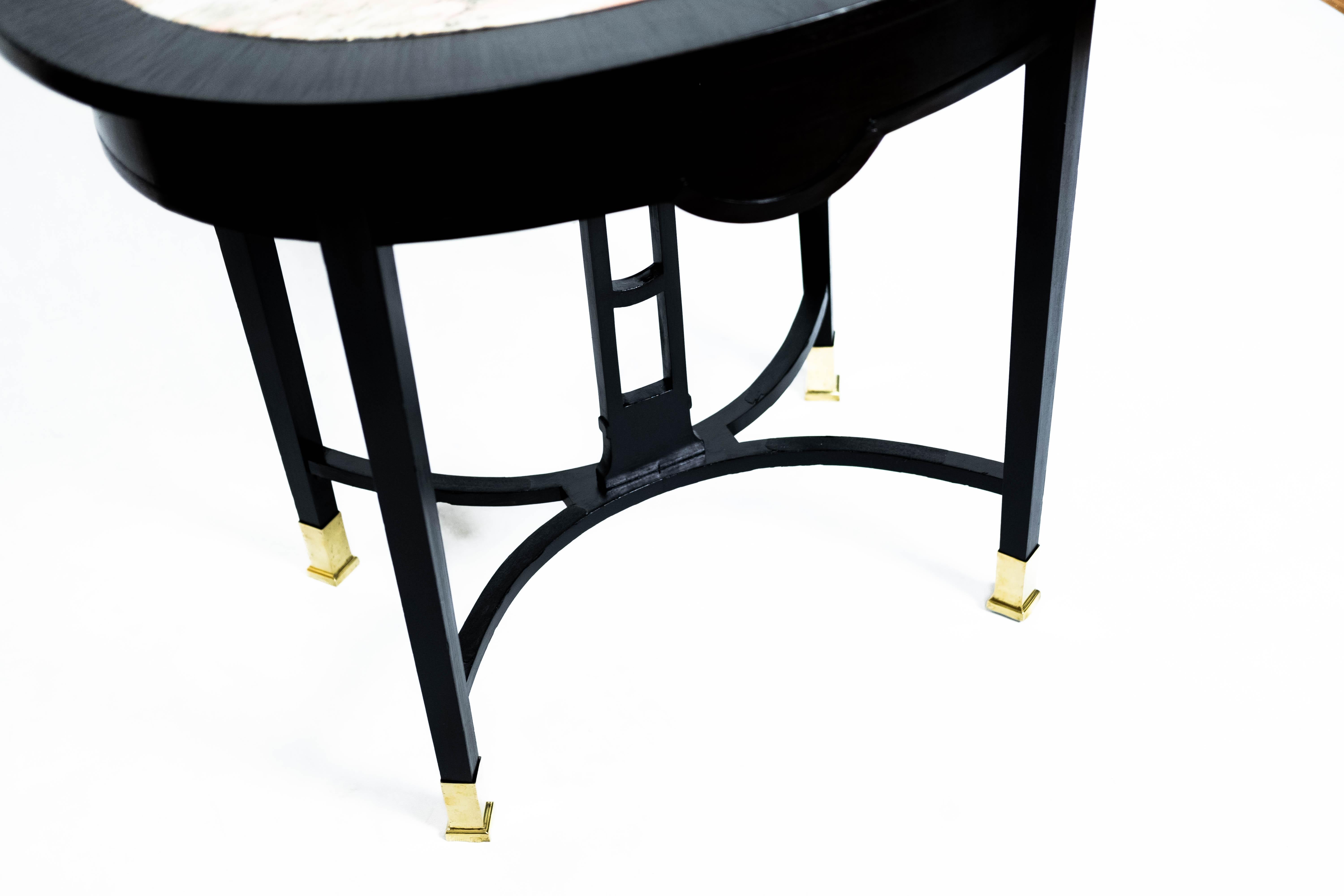 Bentwood Small black Art Nouveau Table with Marble-Plate and Brass-Fittings (circa 1910) For Sale
