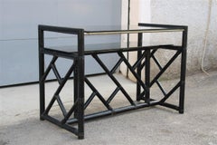 Small Black Bamboo Desk Vivai del Sud Italia 1970s Black Crystal Top
