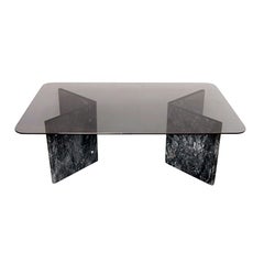 Small Black Carrara Marble Coffee Table with Glass Top Vintage Retro Postmodern