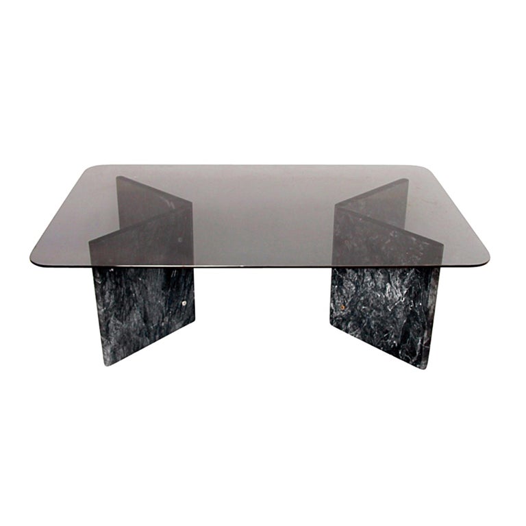 Small Black Carrara Marble Coffee Table with Glass Top Vintage Retro