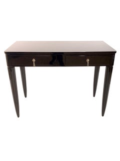 Small Black Early Art Deco Desk with Two Drawers and Channeled Table-Legs