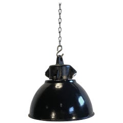 Small Black Enamel Industrial Pendant Lamp, 1950s