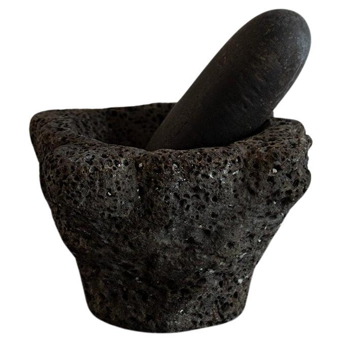Small black French Stone Mortar with stone Pestle For Sale