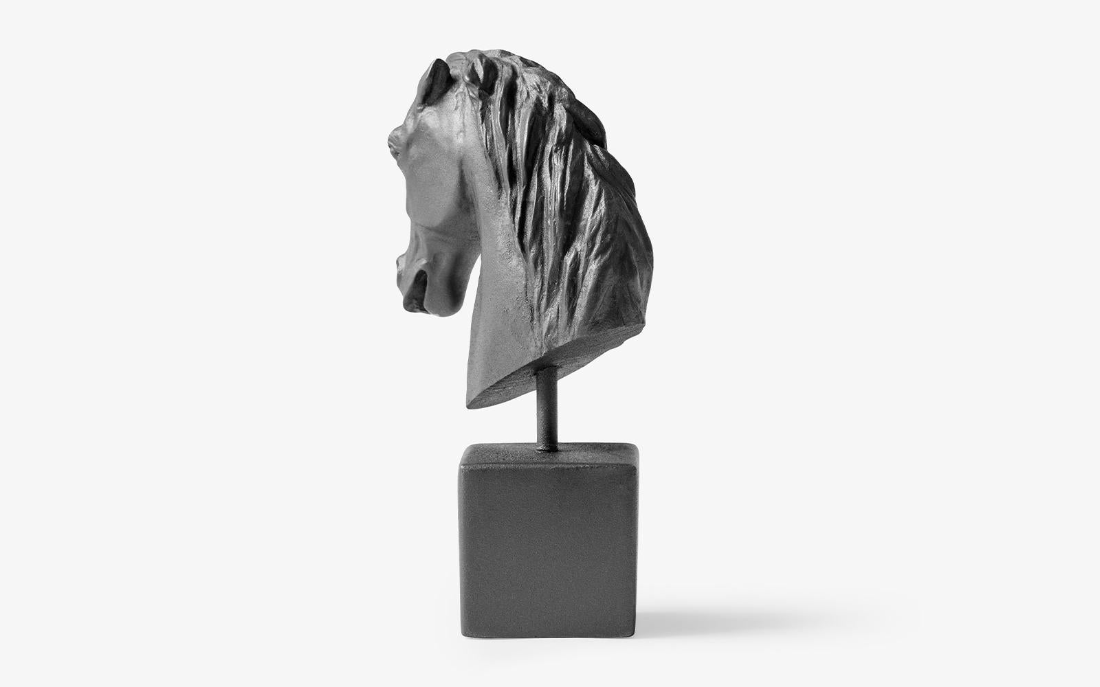 Classical Greek Small Black Horse Head Bust Made with Compressed Marble Powder For Sale