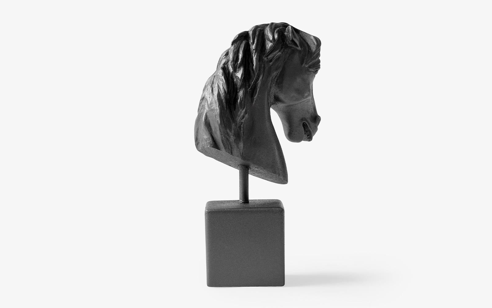 Turkish Small Black Horse Head Bust Made with Compressed Marble Powder For Sale