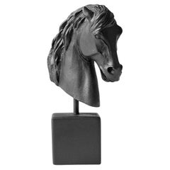 Vintage Small Black Horse Head Bust Made with Compressed Marble Powder