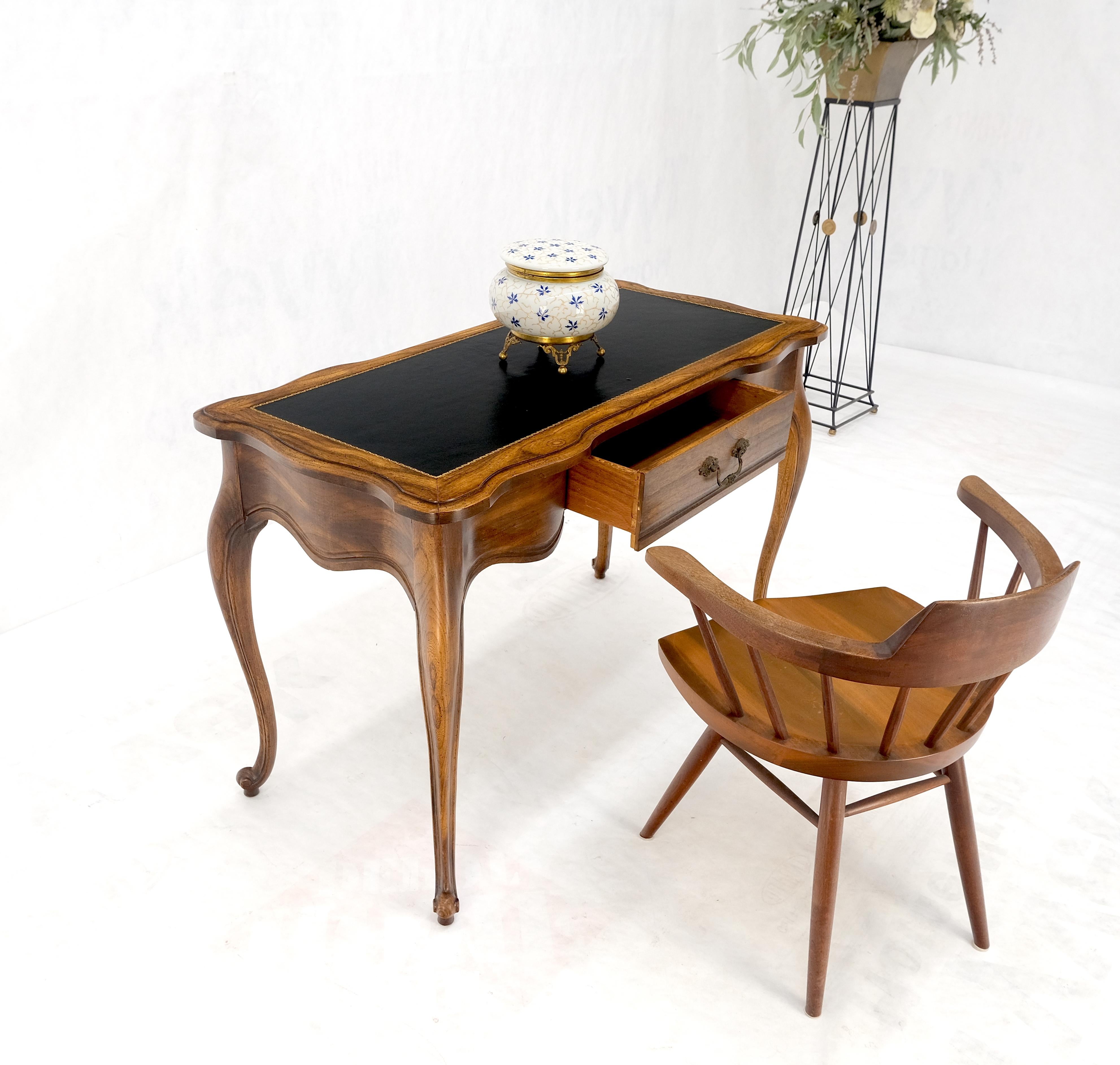 Small Black Leather Top One Drawer Cabriole Carved Leg Chestnut Desk Console  For Sale 4