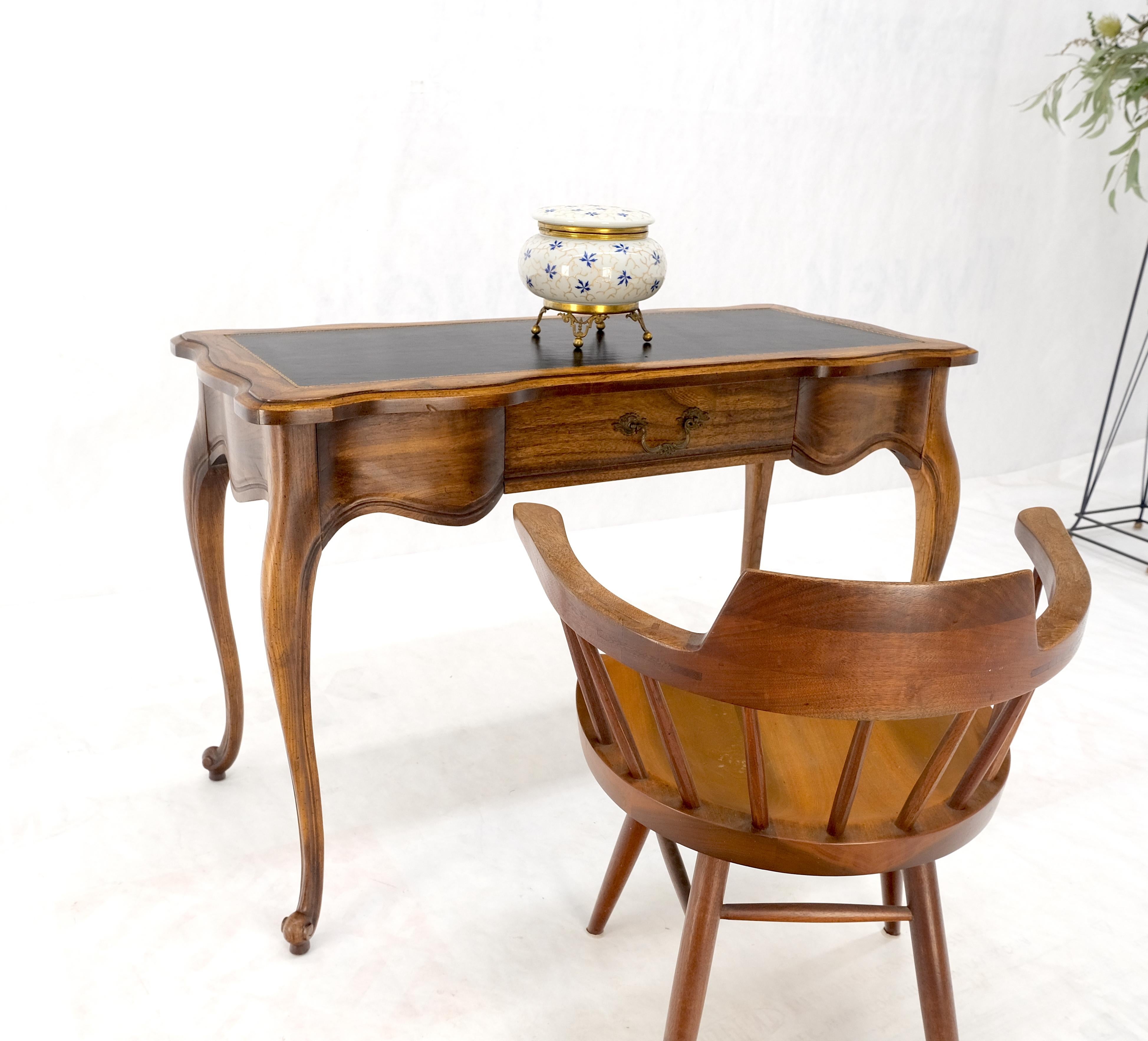 Small Black Leather Top One Drawer Cabriole Carved Leg Chestnut Desk Console  For Sale 5