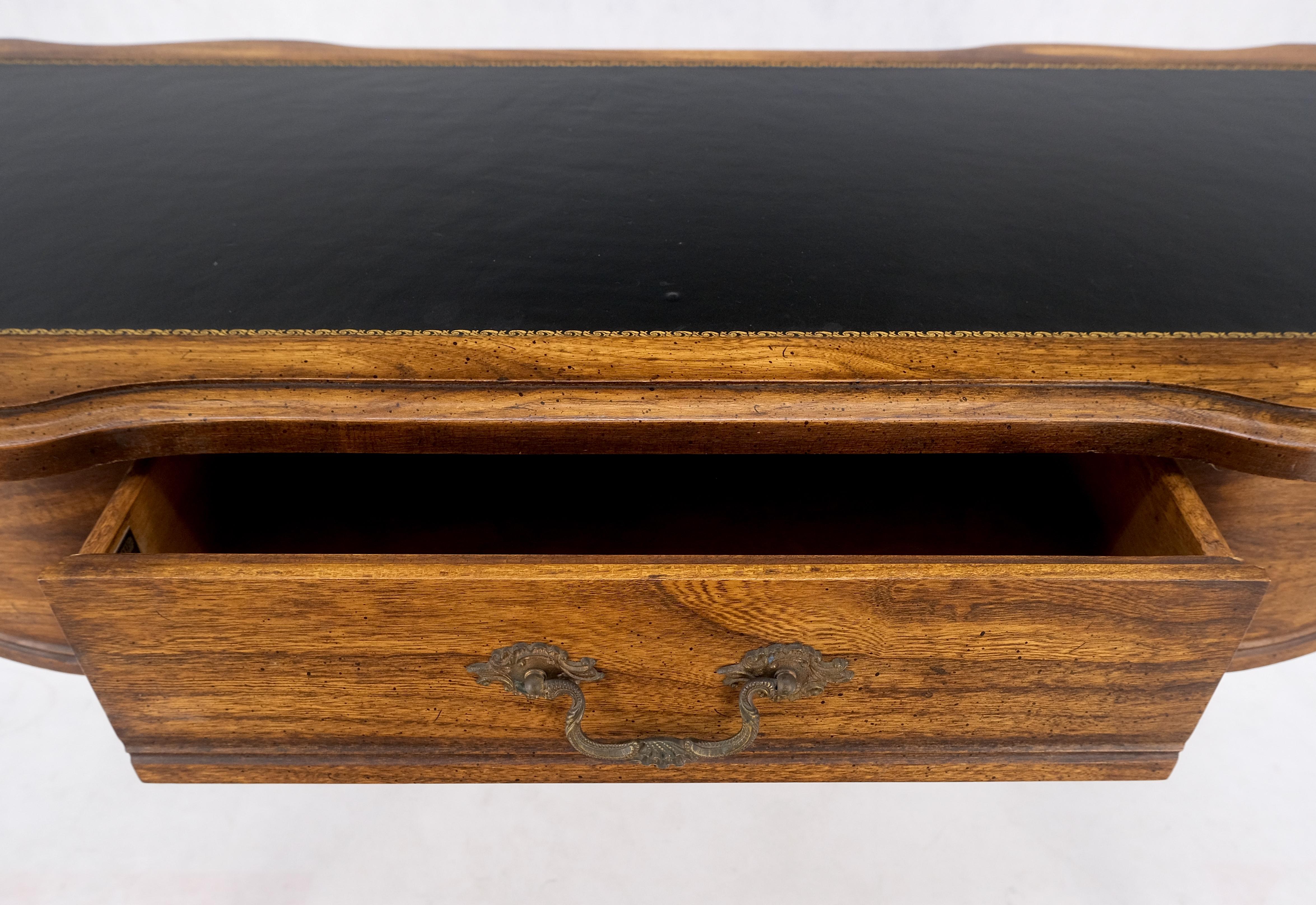 Small Black Leather Top One Drawer Cabriole Carved Leg Chestnut Desk Console Writing Table MINT!