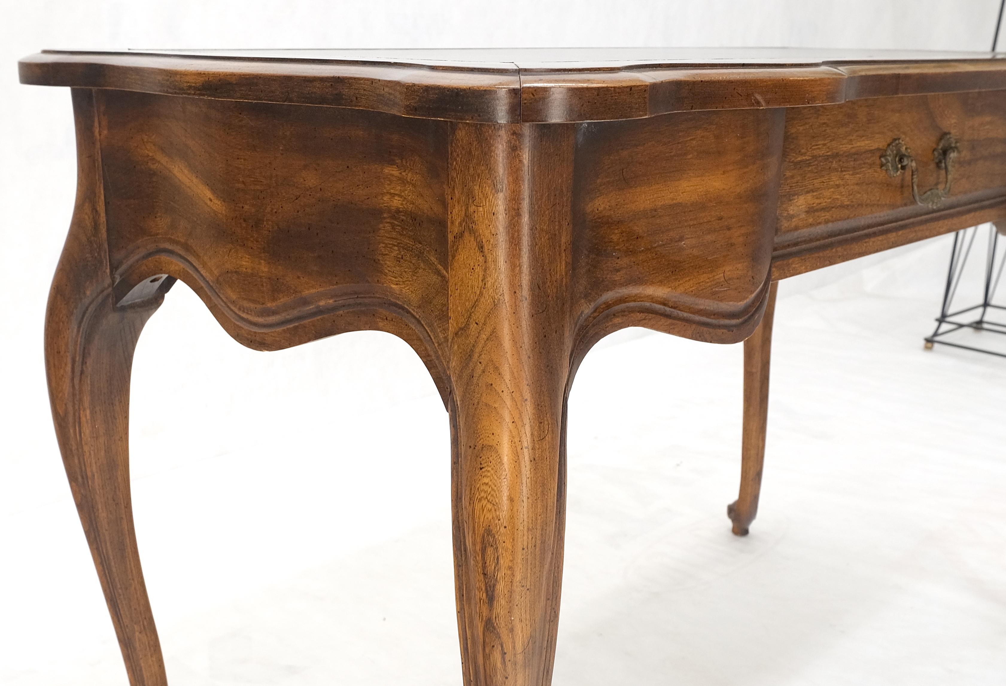 American Small Black Leather Top One Drawer Cabriole Carved Leg Chestnut Desk Console  For Sale