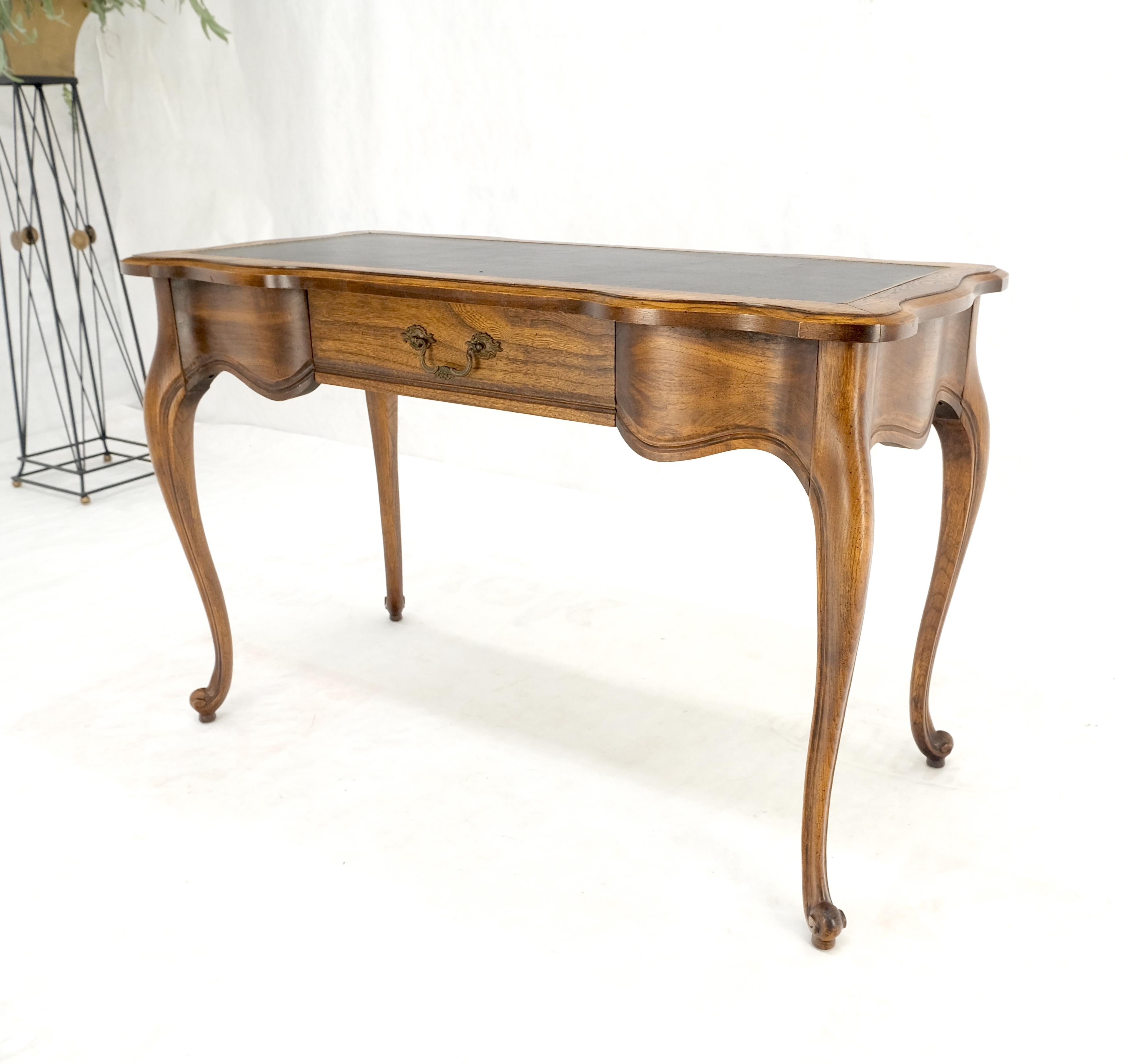 Lacquered Small Black Leather Top One Drawer Cabriole Carved Leg Chestnut Desk Console  For Sale