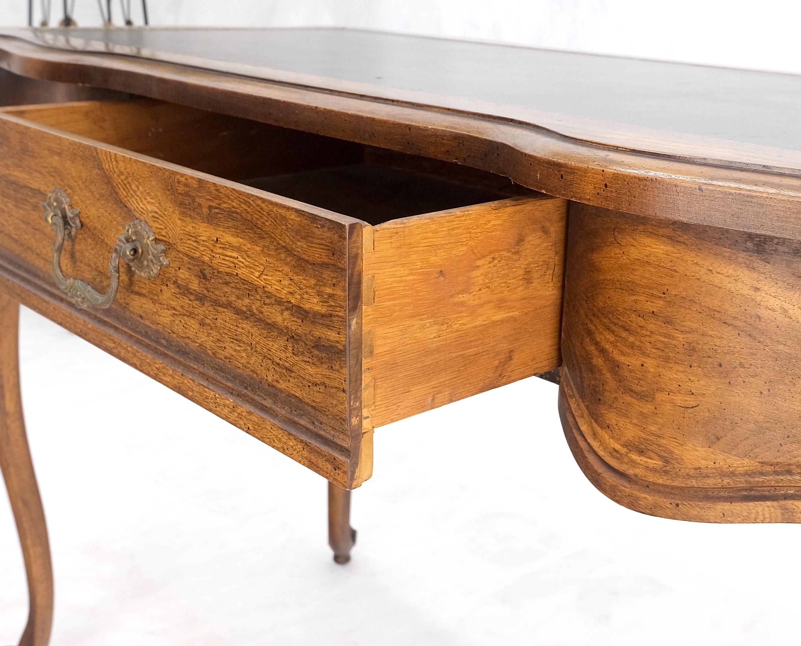 Small Black Leather Top One Drawer Cabriole Carved Leg Chestnut Desk Console  In Good Condition For Sale In Rockaway, NJ