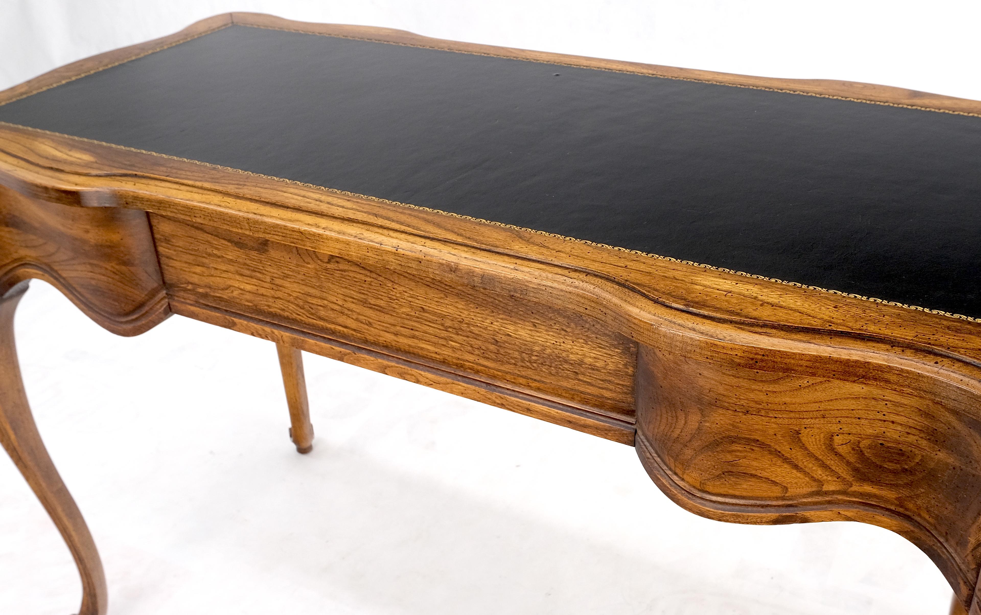 Small Black Leather Top One Drawer Cabriole Carved Leg Chestnut Desk Console  For Sale 1