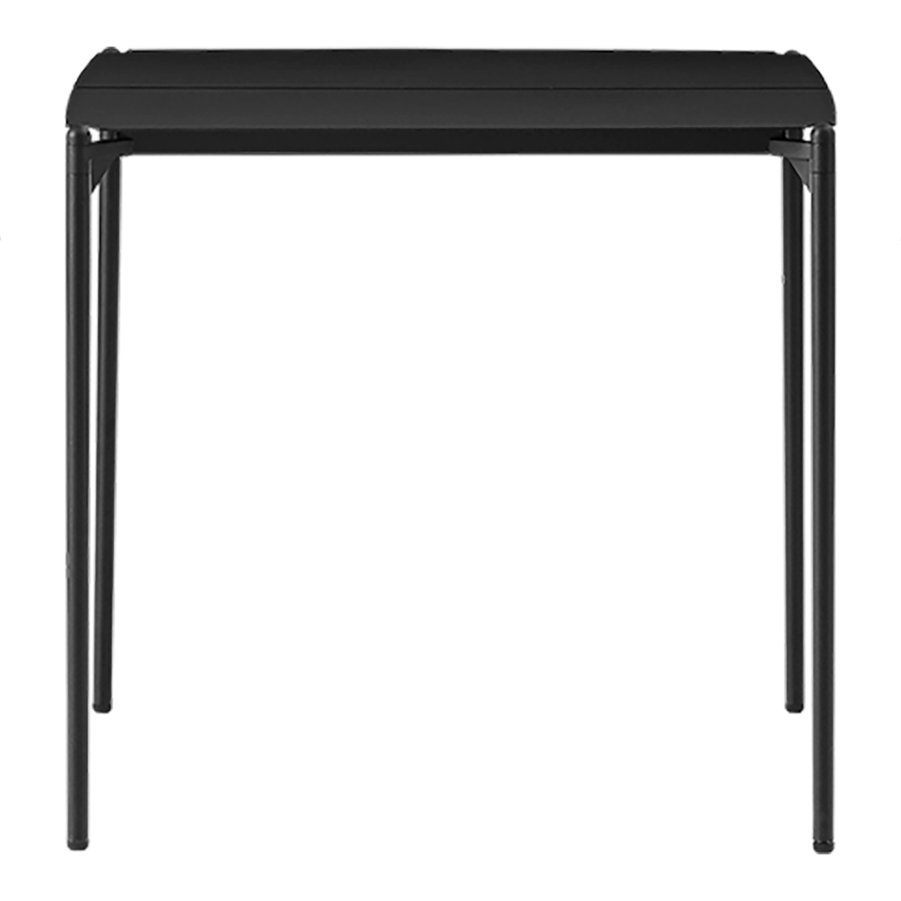 Small black Minimalist table
Dimensions: D 80 x W 80 x H 72 cm 
Materials: Steel w. matte powder coating & aluminum w. matte powder coating
Available in colors: Taupe, bordeaux, forest, ginger bread, black and, black and gold. 


Bring