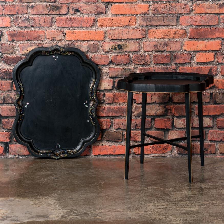 19th Century Small Black Painted Swedish Tray Table For Sale