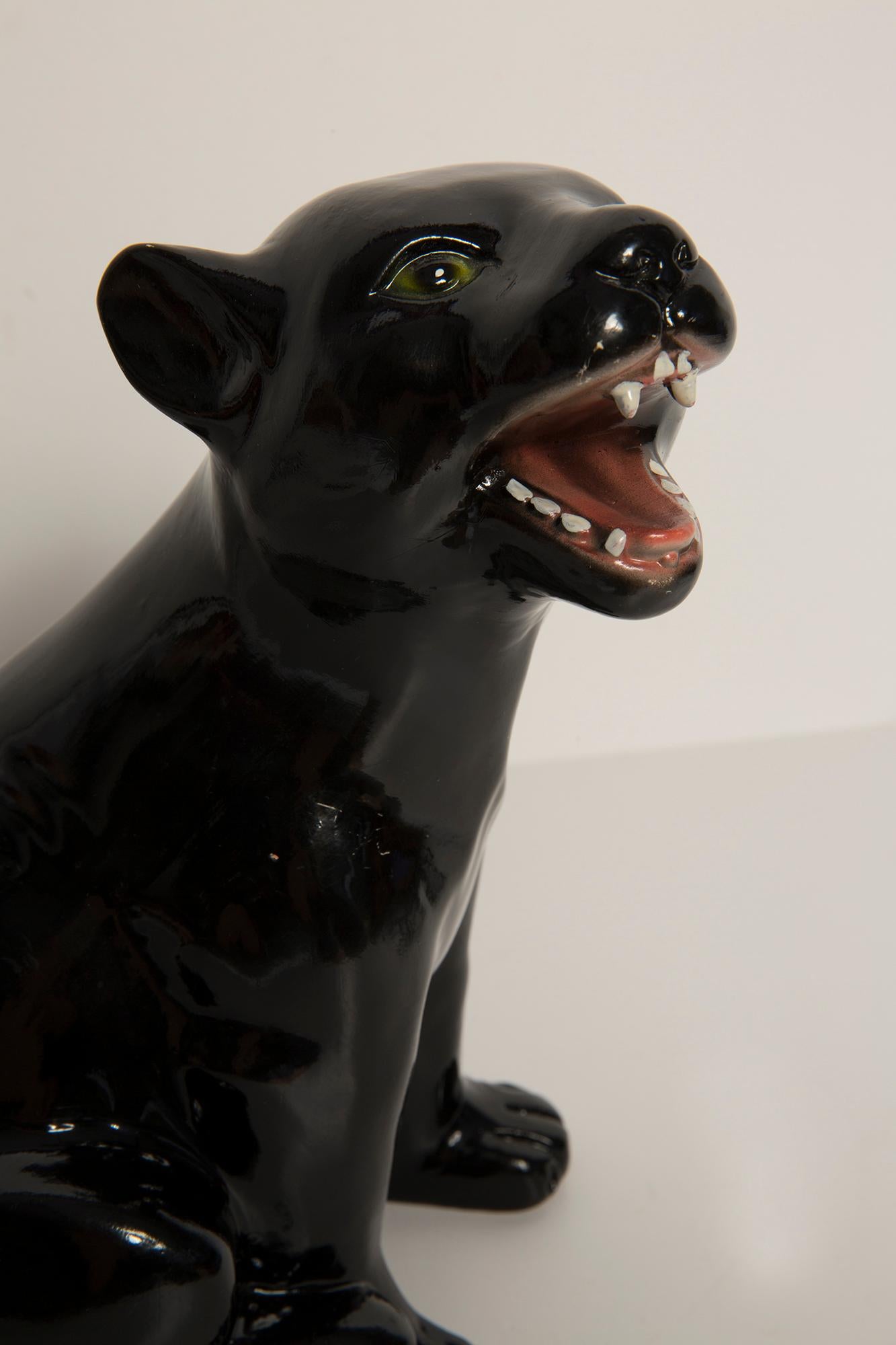 Small Black Panther Ceramic Sculpture, Italy, 1960s.  For Sale 2