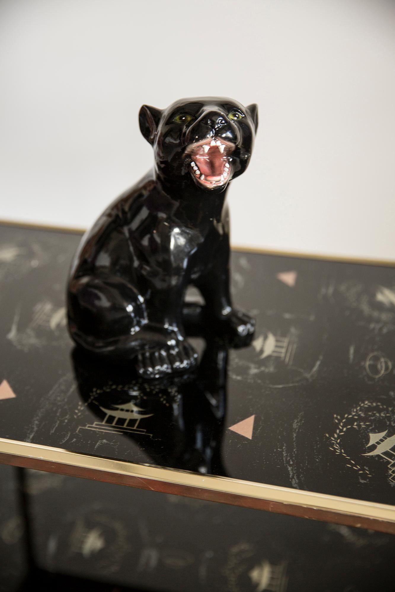 Schwarze Panther-Keramik-Skulptur, Italien, 1960er Jahre.  im Zustand „Hervorragend“ im Angebot in 05-080 Hornowek, PL