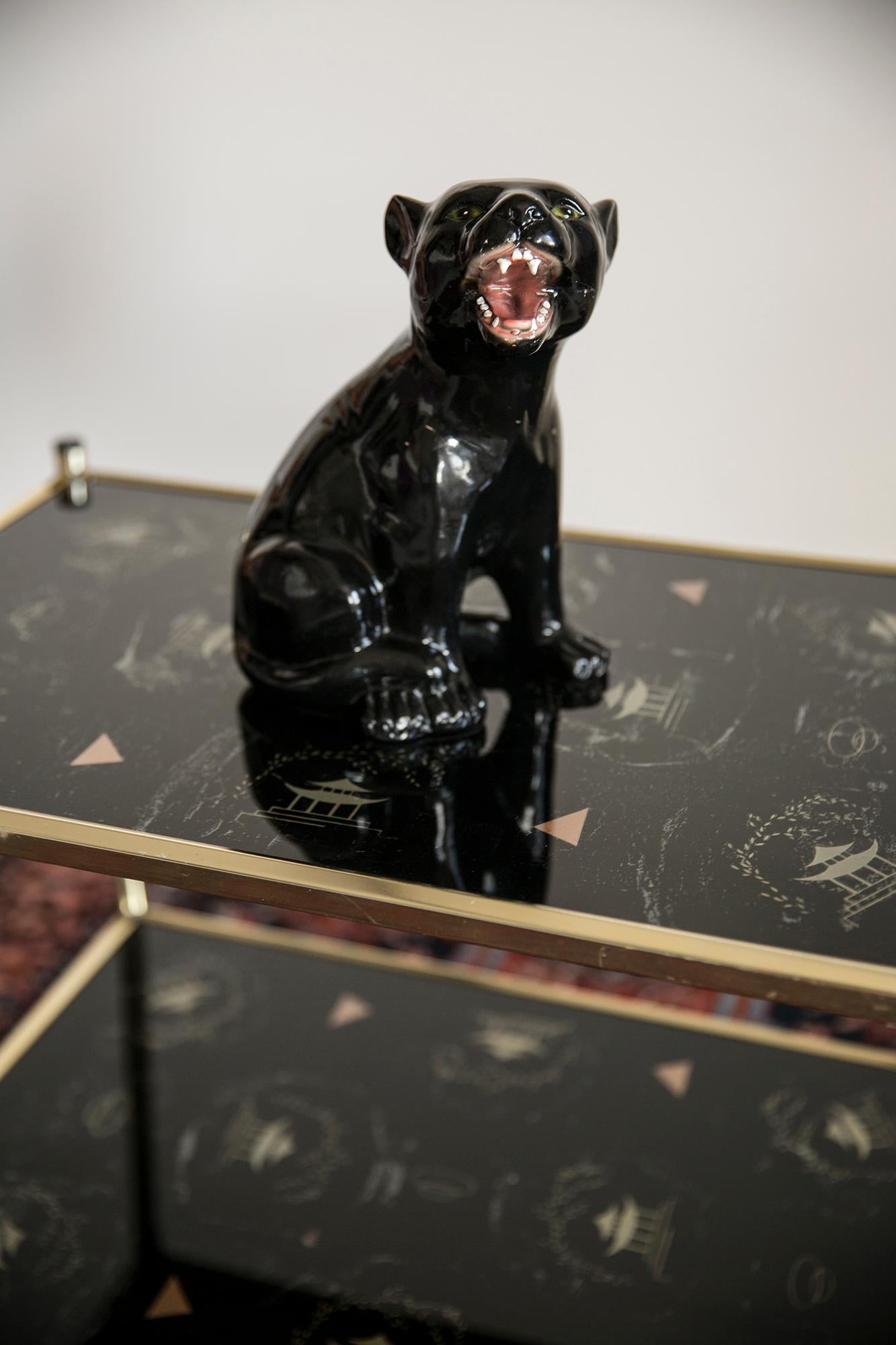 Schwarze Panther-Keramik-Skulptur, Italien, 1960er Jahre.  (20. Jahrhundert) im Angebot