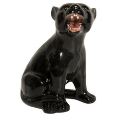 Antique Small Black Panther Ceramic Sculpture, Italy, 1960s. 
