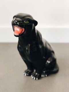 Small Black Panther Ceramic Sculpture, Italy, 1960s.
