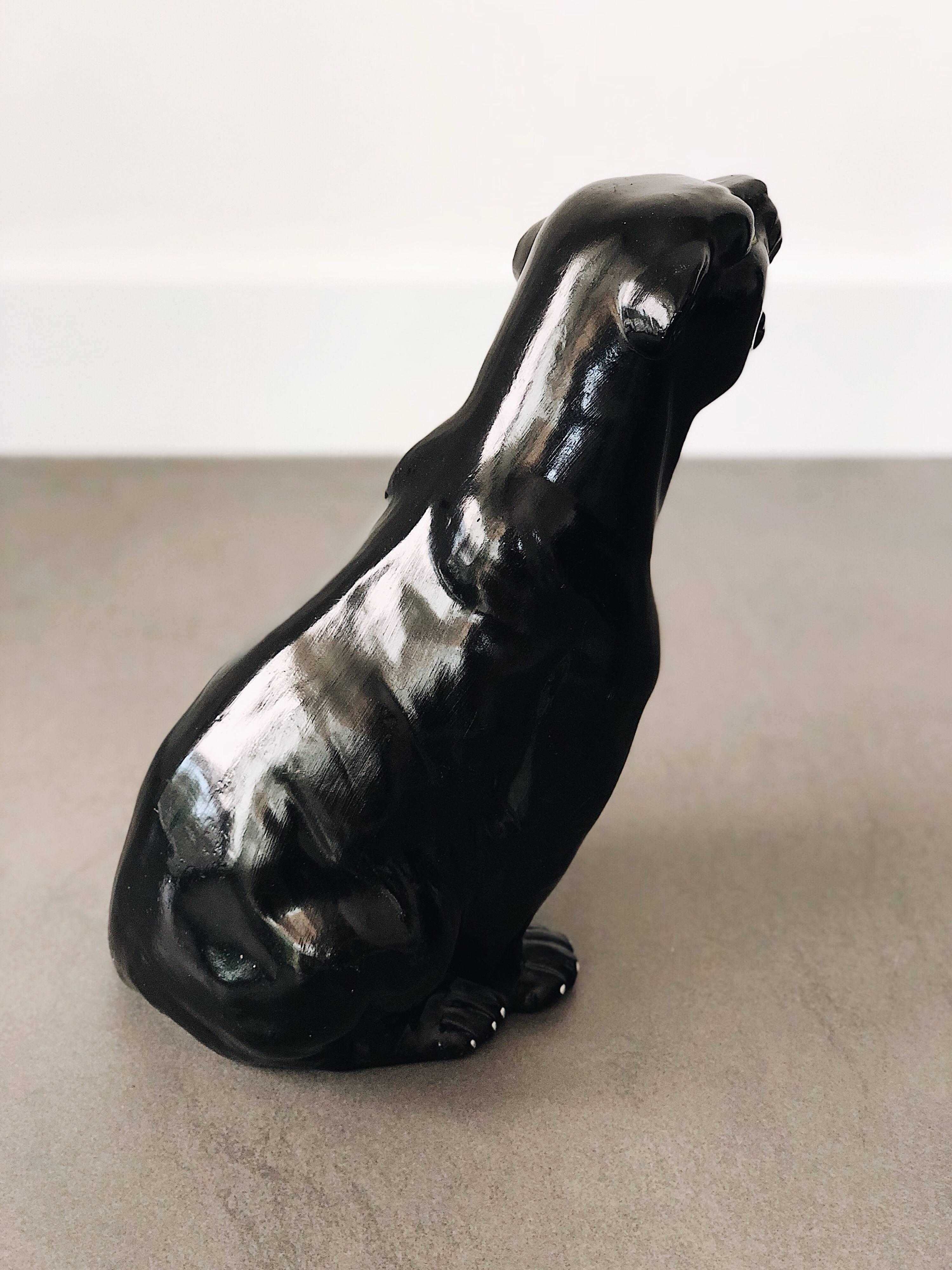 Hand-Painted Small Black Panther Ceramic Sculpture, Italy, 1960s. 