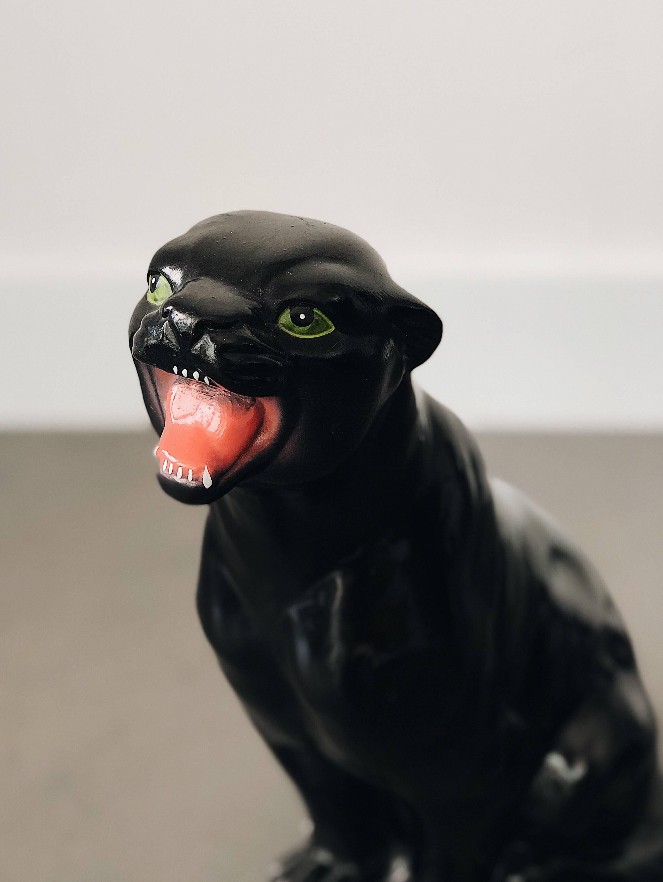 Small Black Panther Ceramic Sculpture, Italy, 1960s.  In Excellent Condition In 05-080 Hornowek, PL