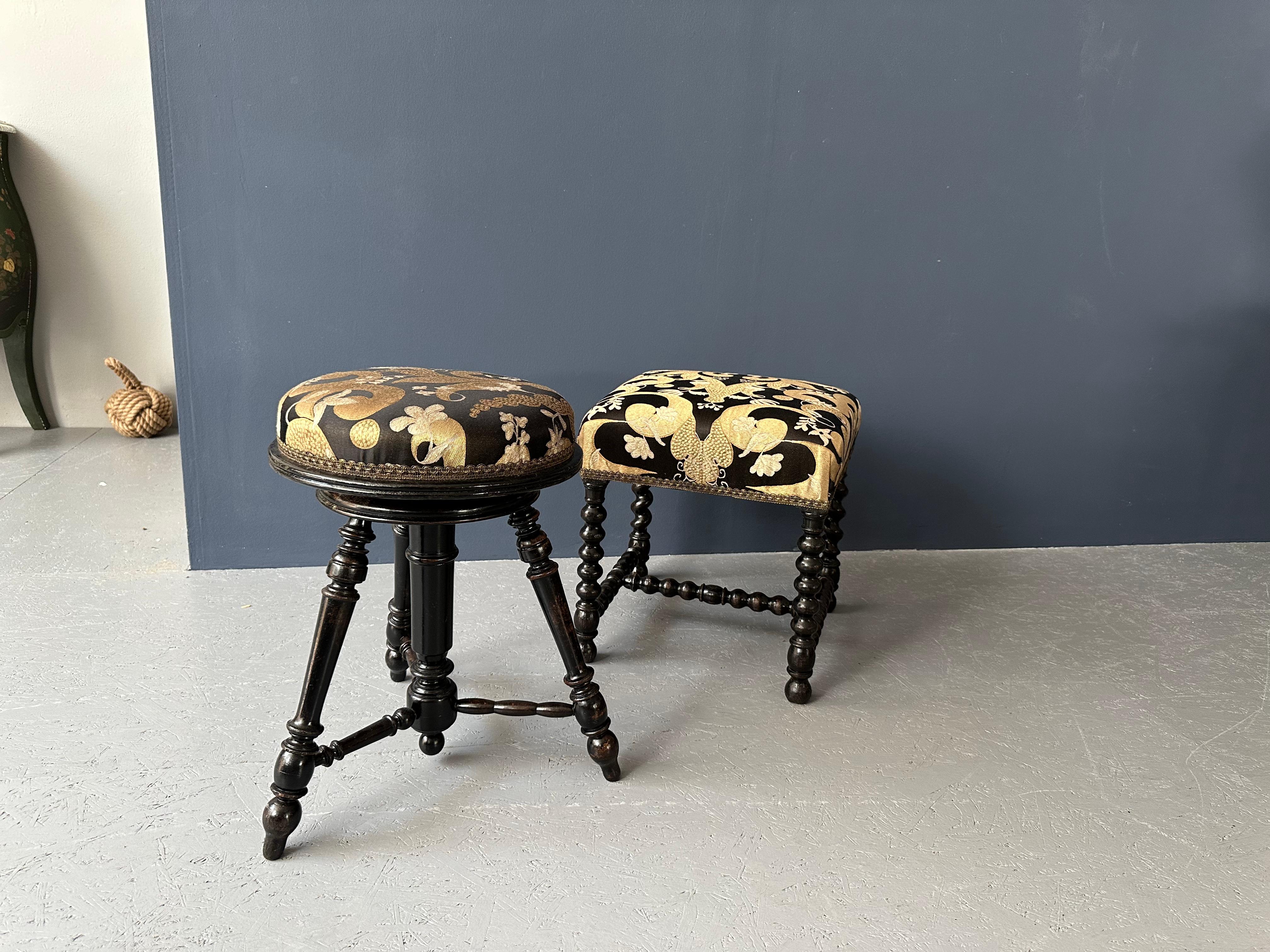 This sleek 20th-century stool features a round black cushion and minimalist design. Perfect for modern spaces, it adds both style and comfort to any room. The Fabric is from Singapore.
